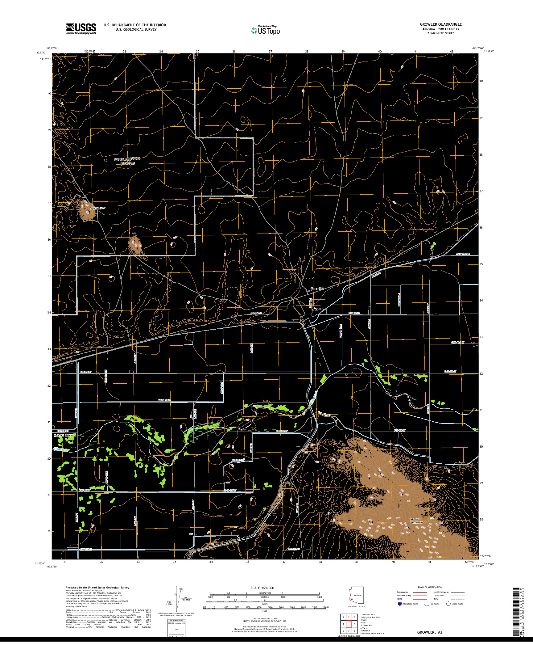 USGS US TOPO 7.5-MINUTE MAP FOR GROWLER, AZ 2018