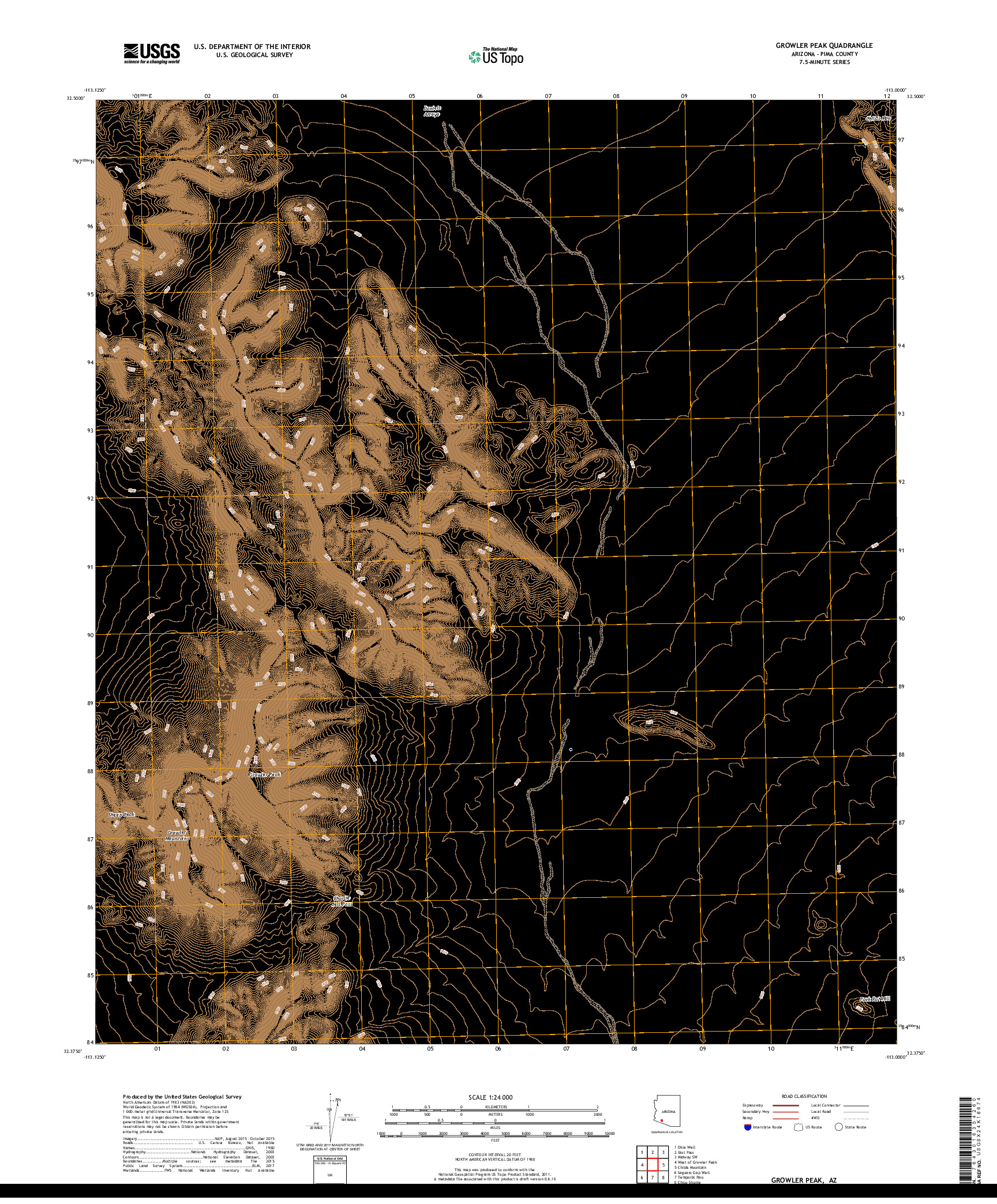 USGS US TOPO 7.5-MINUTE MAP FOR GROWLER PEAK, AZ 2018