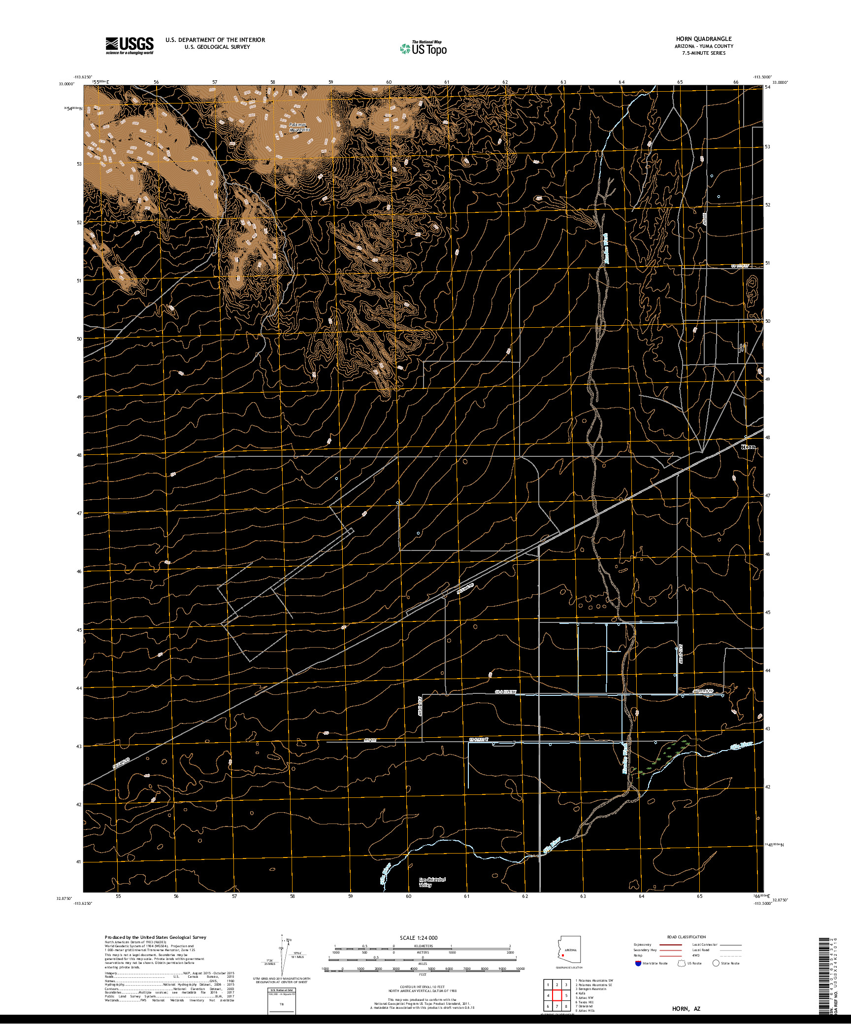 USGS US TOPO 7.5-MINUTE MAP FOR HORN, AZ 2018