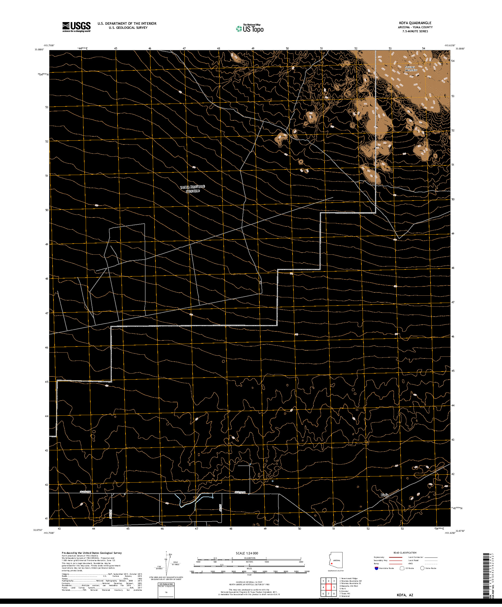 USGS US TOPO 7.5-MINUTE MAP FOR KOFA, AZ 2018