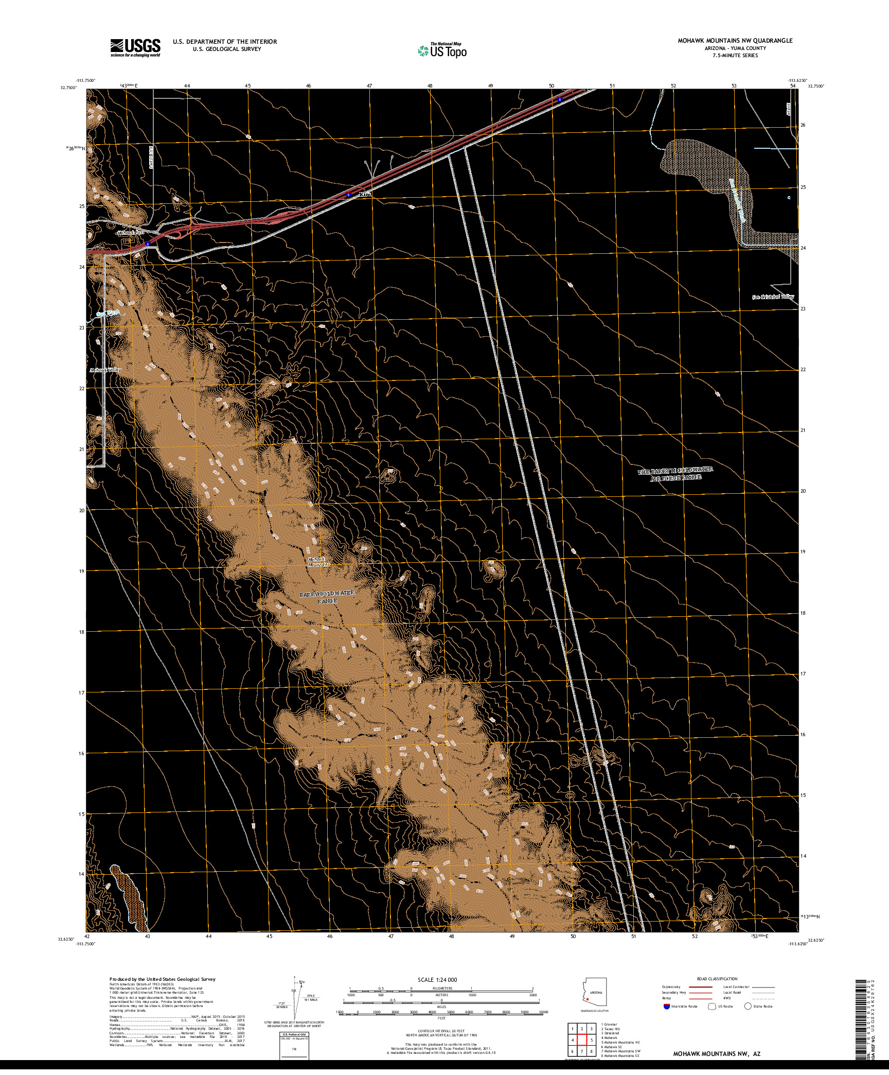 USGS US TOPO 7.5-MINUTE MAP FOR MOHAWK MOUNTAINS NW, AZ 2018