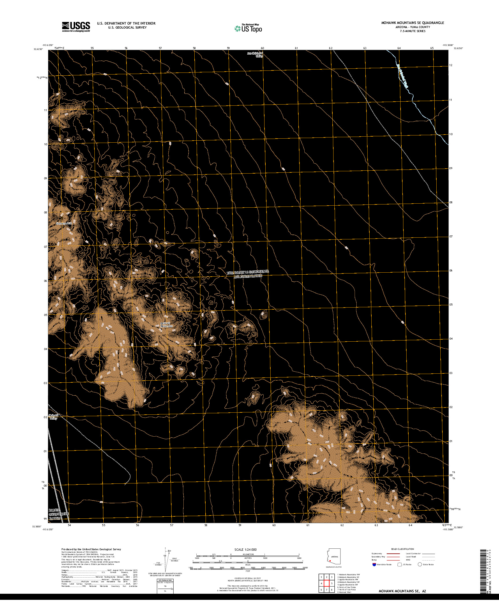 USGS US TOPO 7.5-MINUTE MAP FOR MOHAWK MOUNTAINS SE, AZ 2018