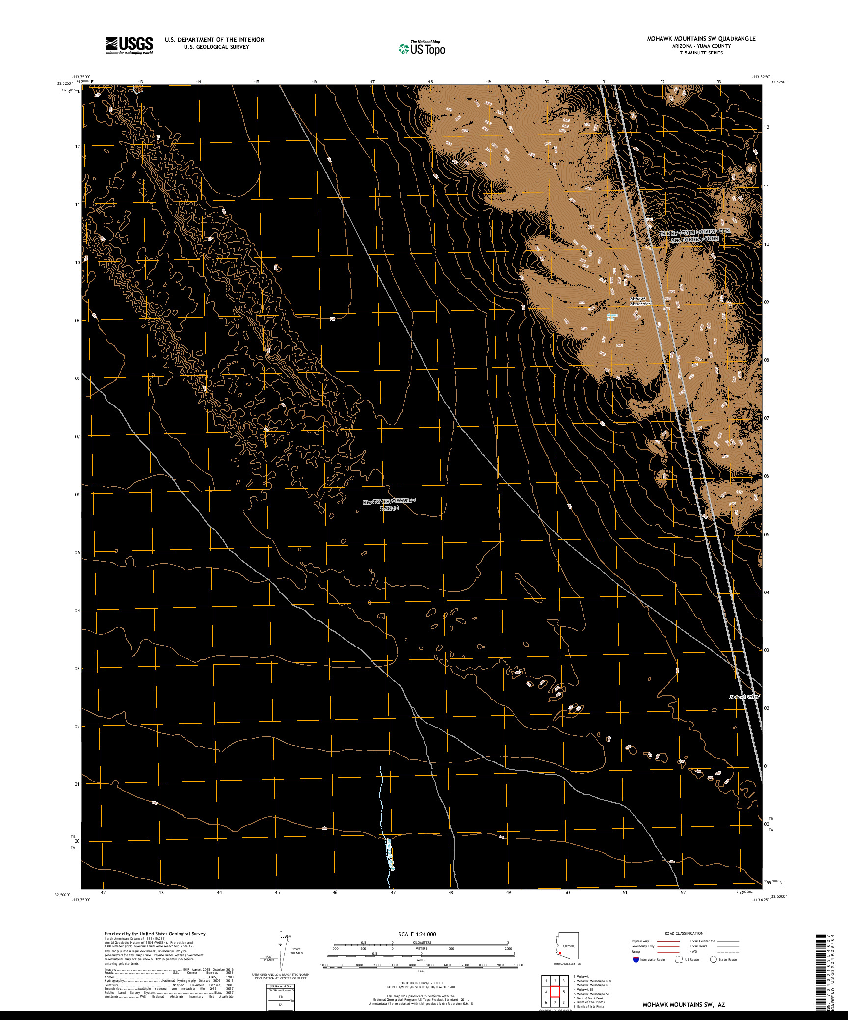 USGS US TOPO 7.5-MINUTE MAP FOR MOHAWK MOUNTAINS SW, AZ 2018