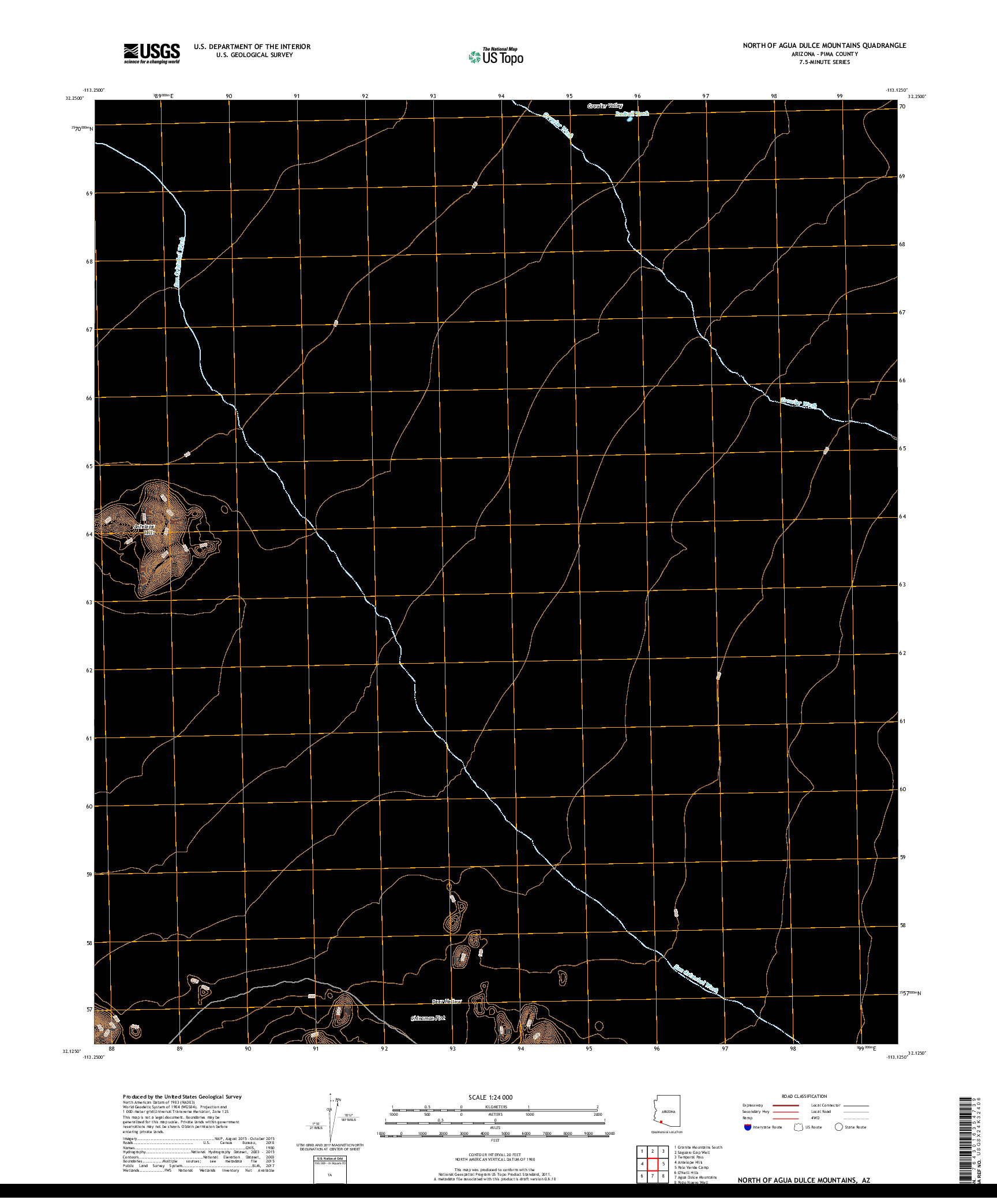 USGS US TOPO 7.5-MINUTE MAP FOR NORTH OF AGUA DULCE MOUNTAINS, AZ 2018