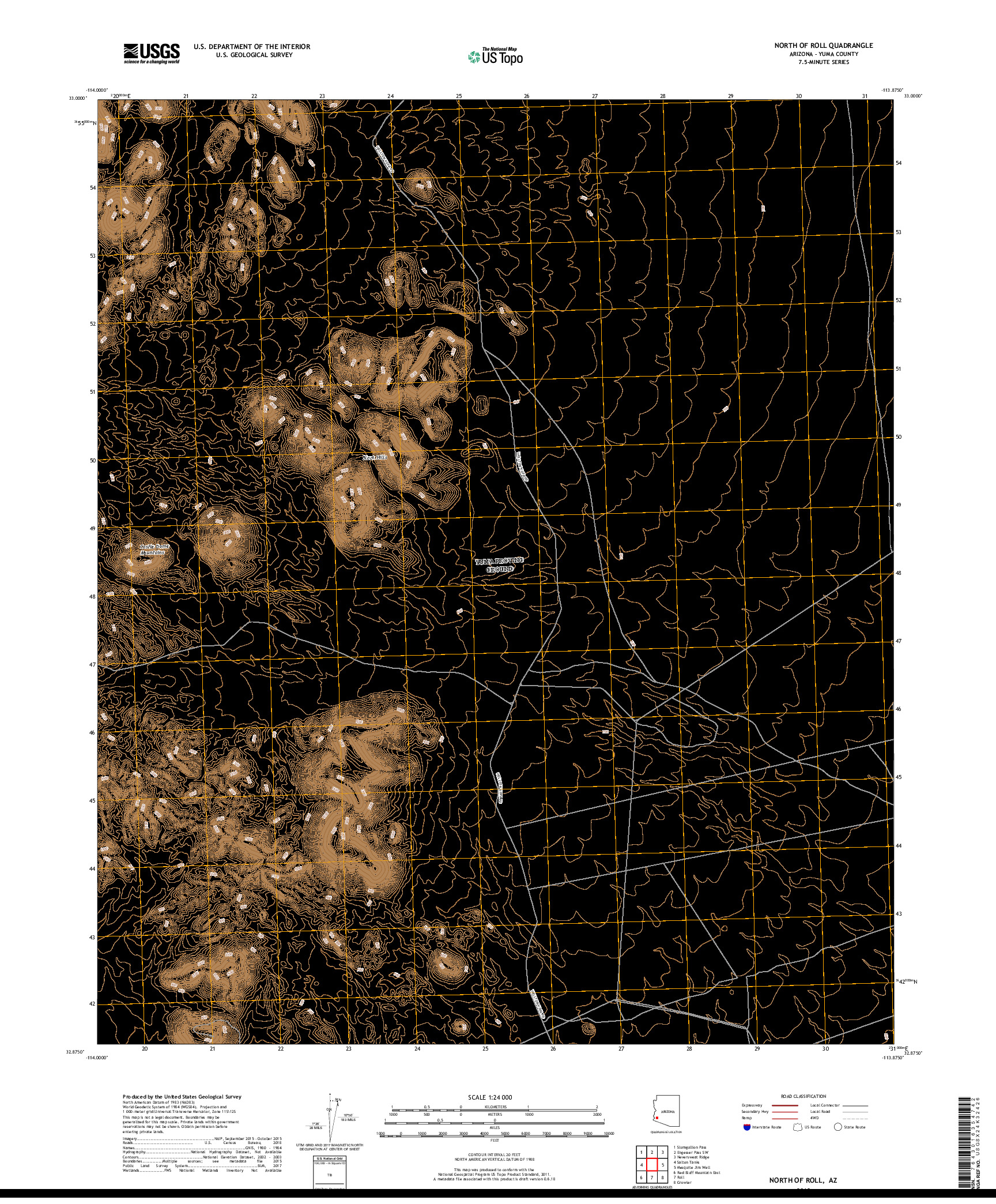 USGS US TOPO 7.5-MINUTE MAP FOR NORTH OF ROLL, AZ 2018