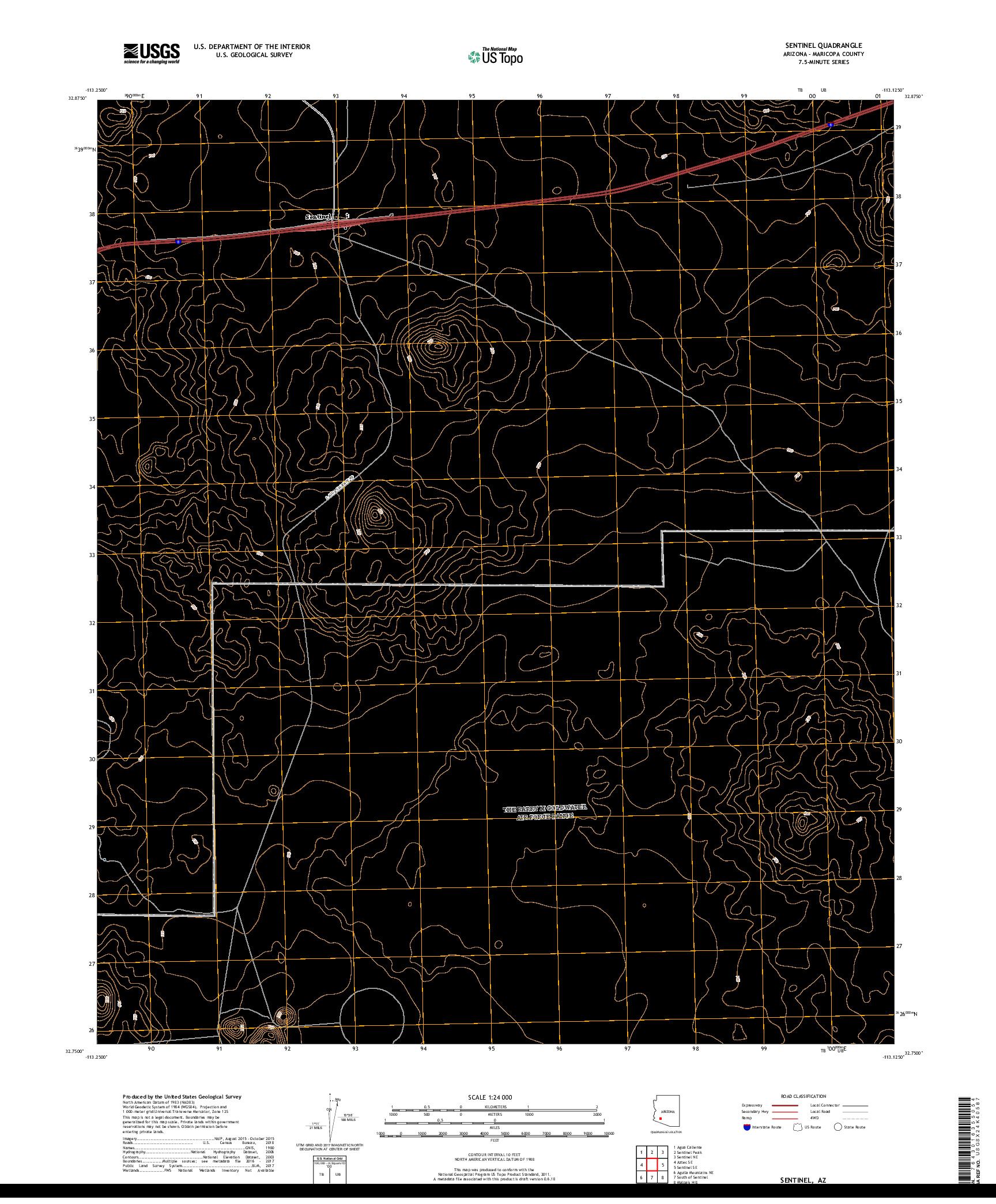 USGS US TOPO 7.5-MINUTE MAP FOR SENTINEL, AZ 2018