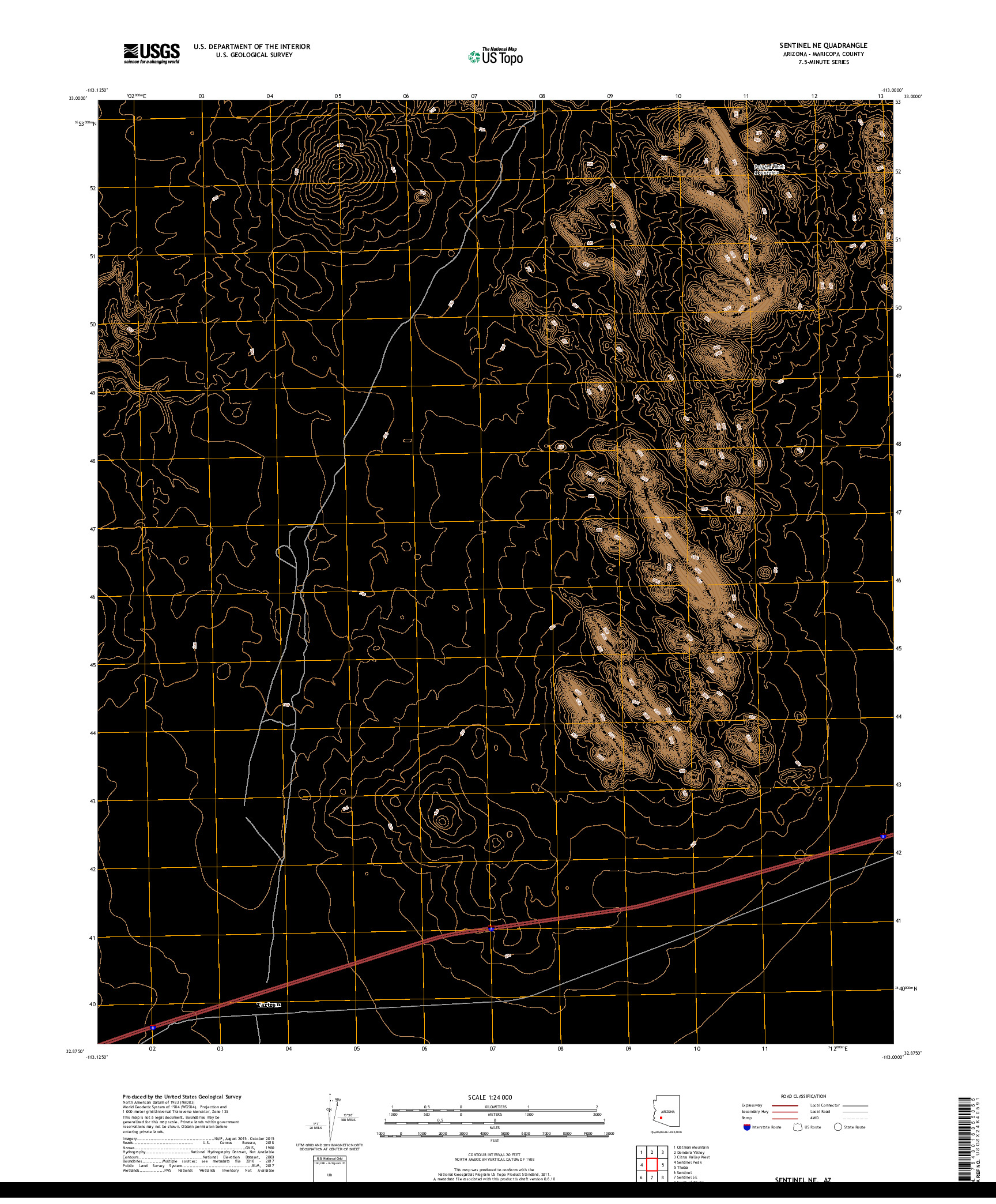 USGS US TOPO 7.5-MINUTE MAP FOR SENTINEL NE, AZ 2018