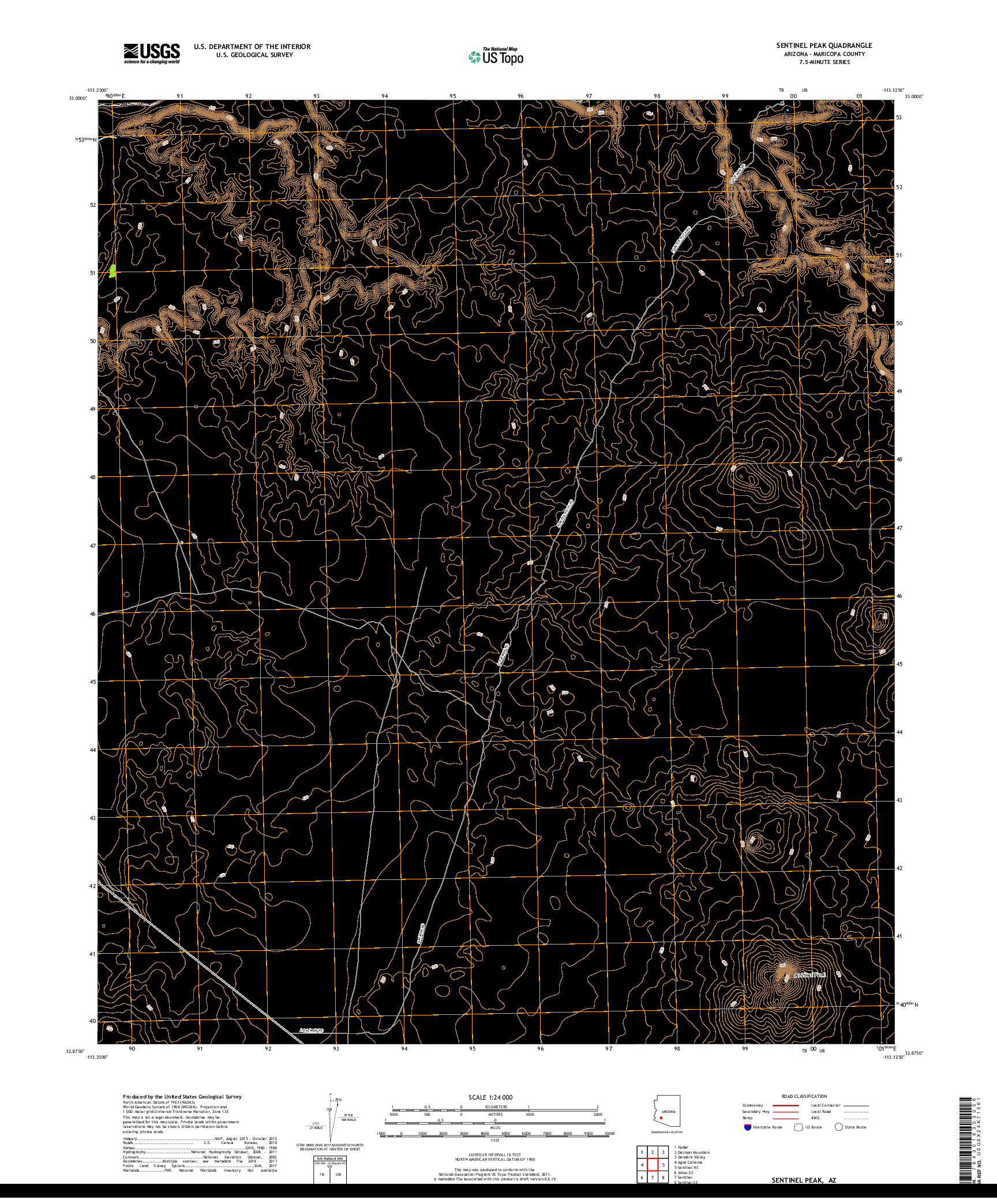 USGS US TOPO 7.5-MINUTE MAP FOR SENTINEL PEAK, AZ 2018