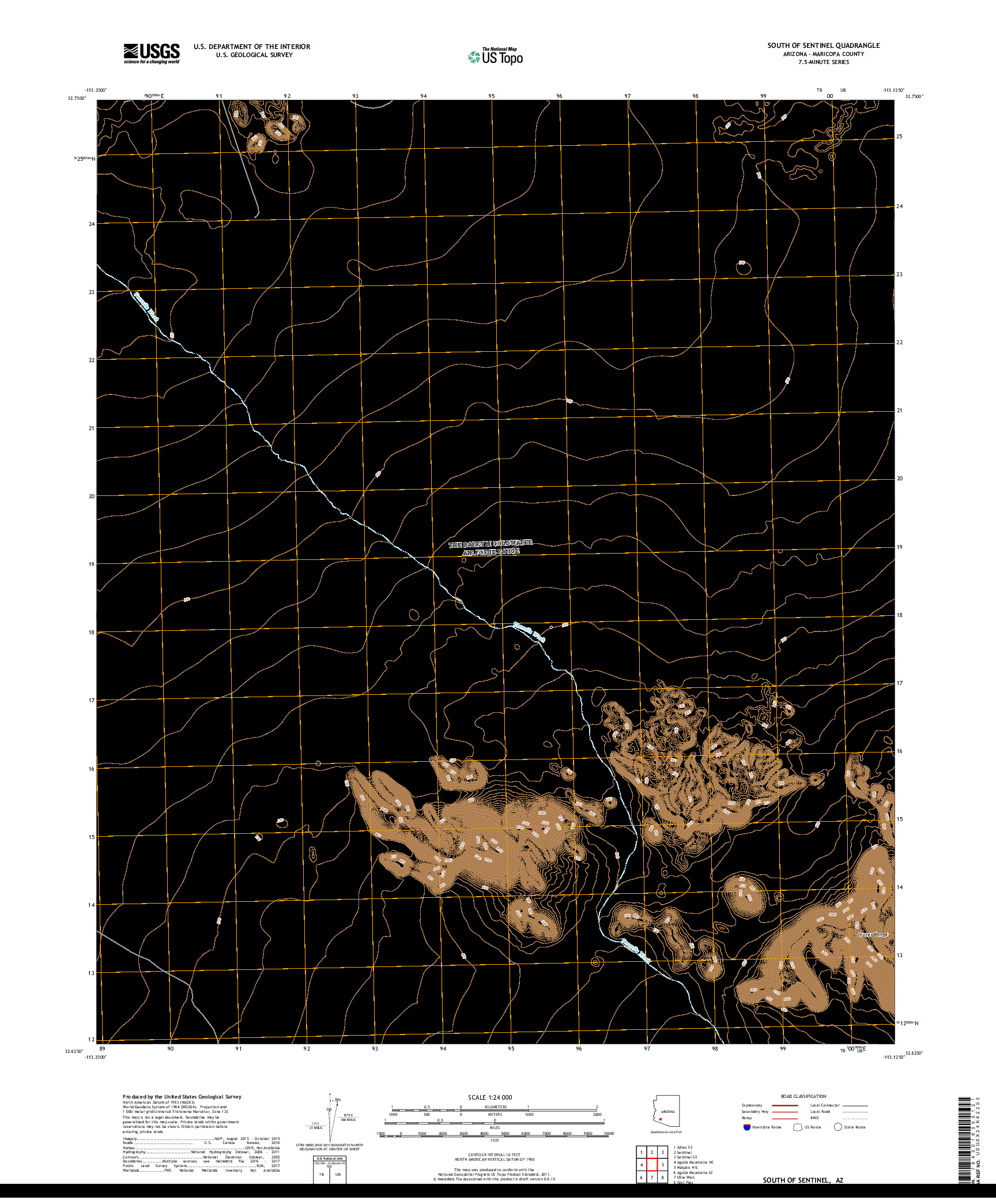 USGS US TOPO 7.5-MINUTE MAP FOR SOUTH OF SENTINEL, AZ 2018