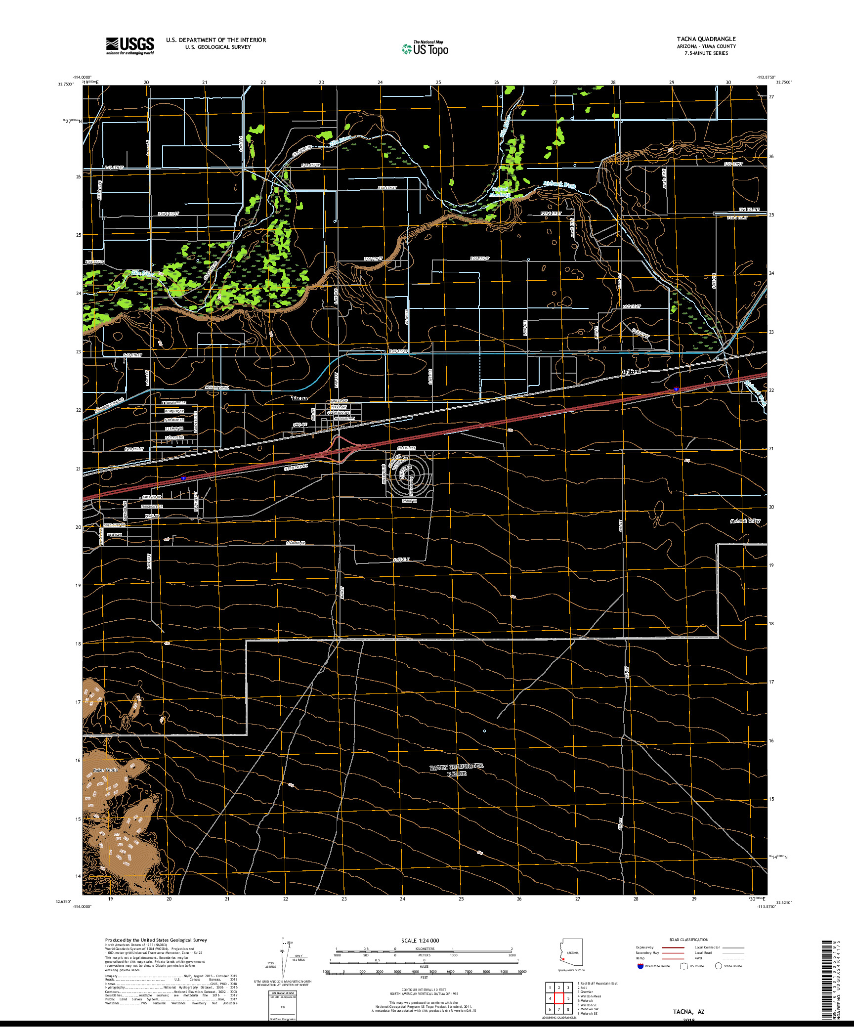 USGS US TOPO 7.5-MINUTE MAP FOR TACNA, AZ 2018