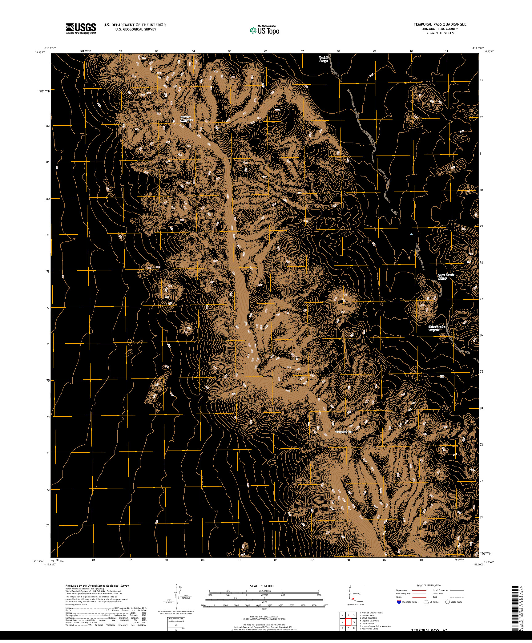 USGS US TOPO 7.5-MINUTE MAP FOR TEMPORAL PASS, AZ 2018