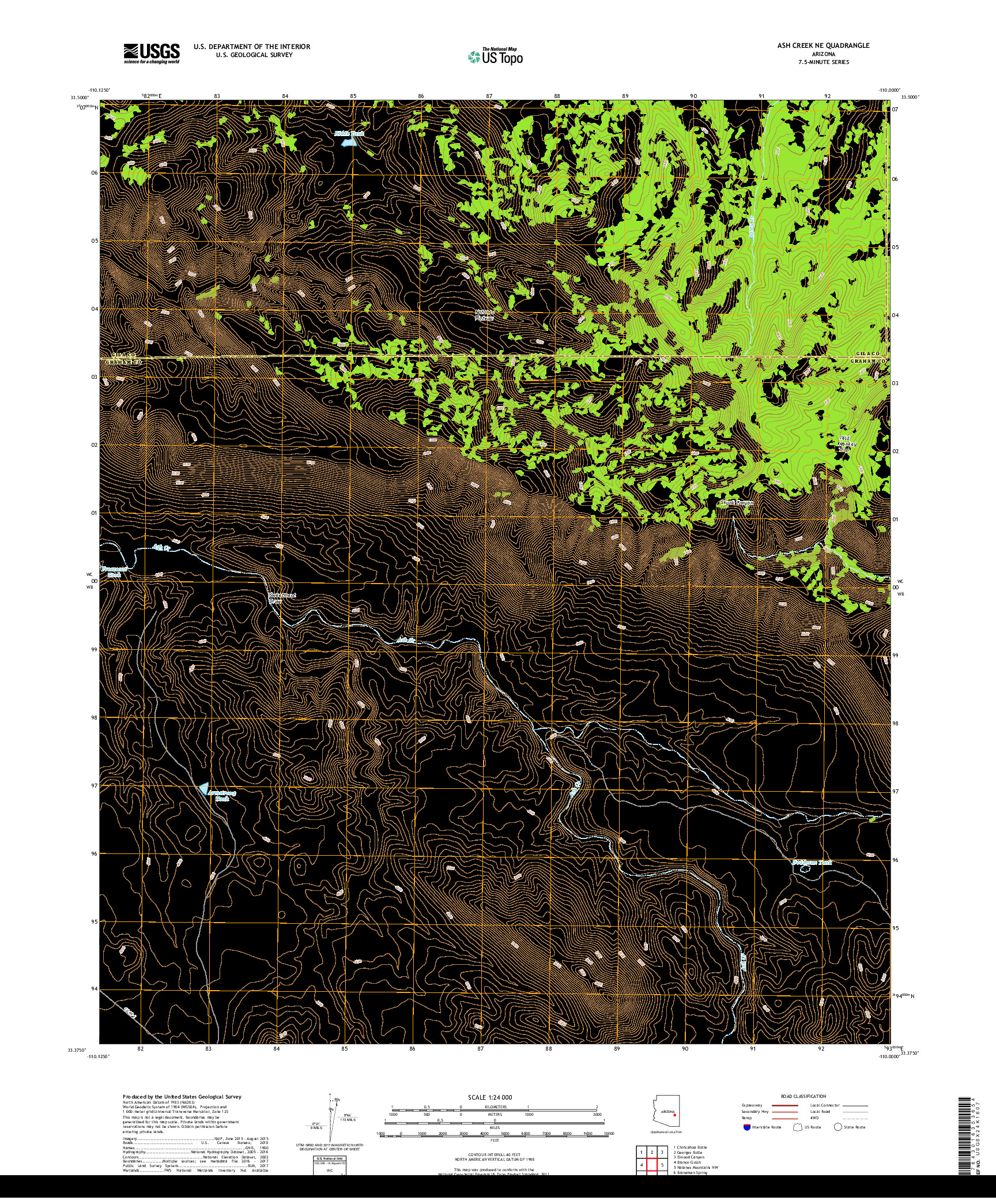 USGS US TOPO 7.5-MINUTE MAP FOR ASH CREEK NE, AZ 2018