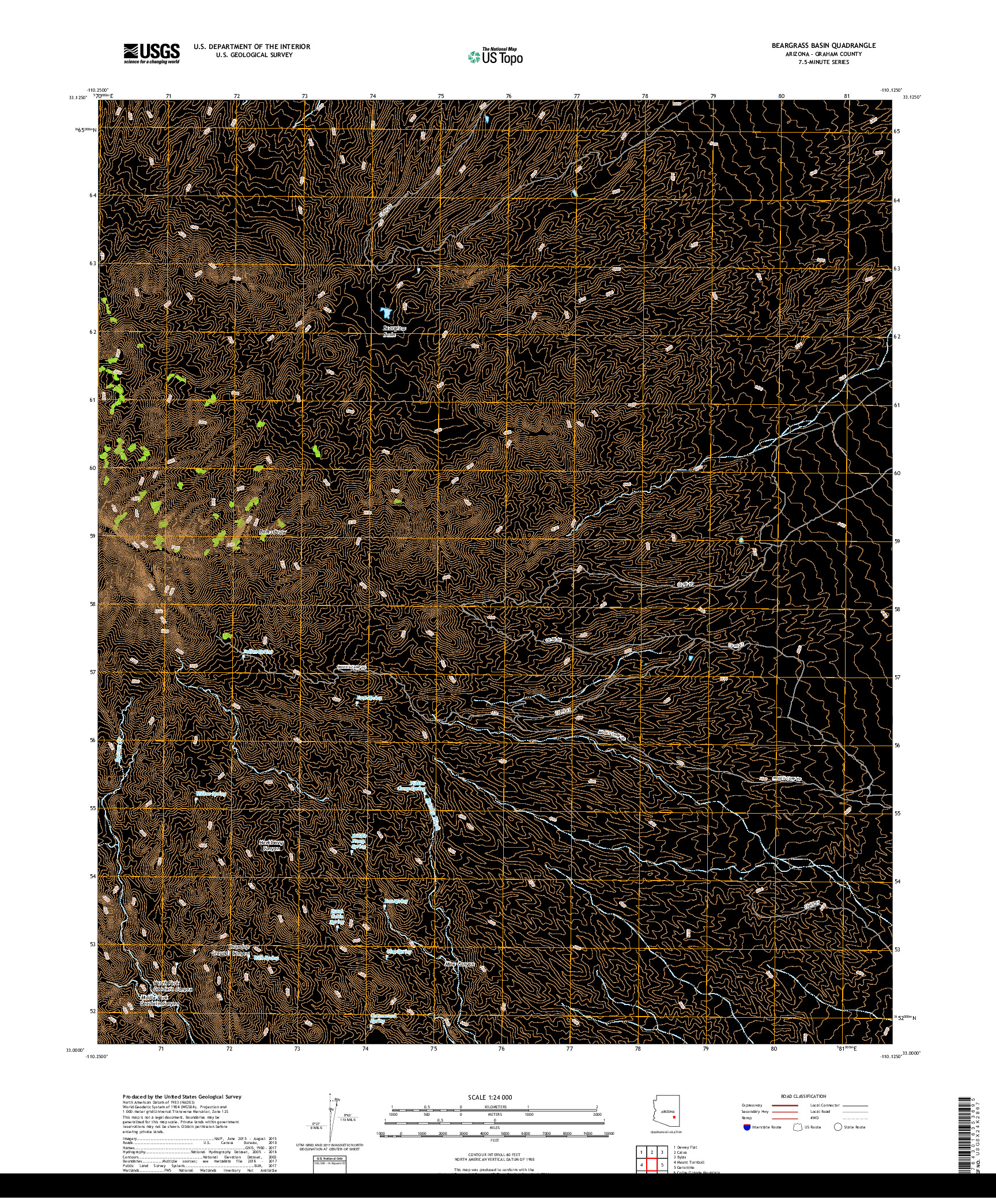 USGS US TOPO 7.5-MINUTE MAP FOR BEARGRASS BASIN, AZ 2018