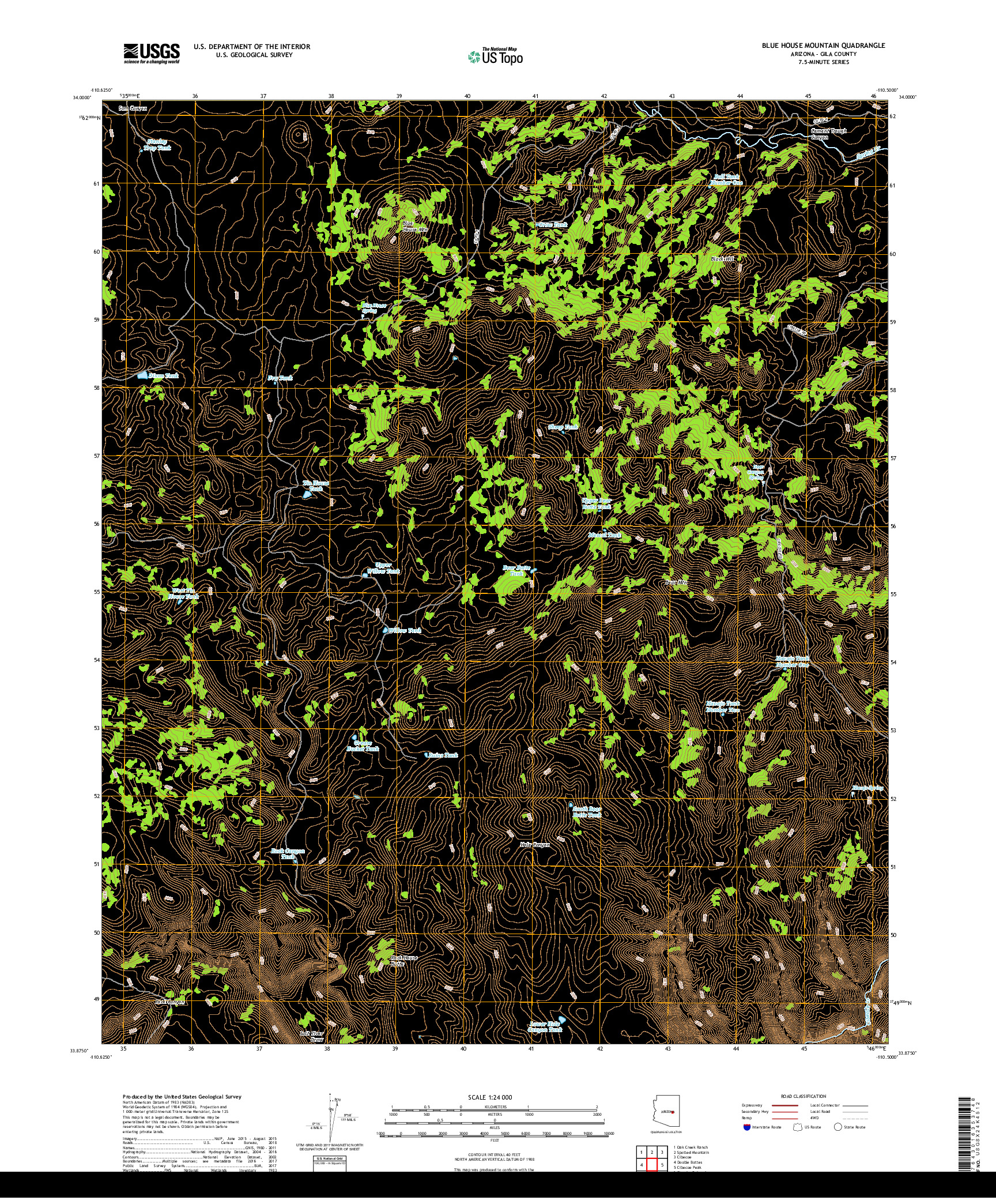 USGS US TOPO 7.5-MINUTE MAP FOR BLUE HOUSE MOUNTAIN, AZ 2018