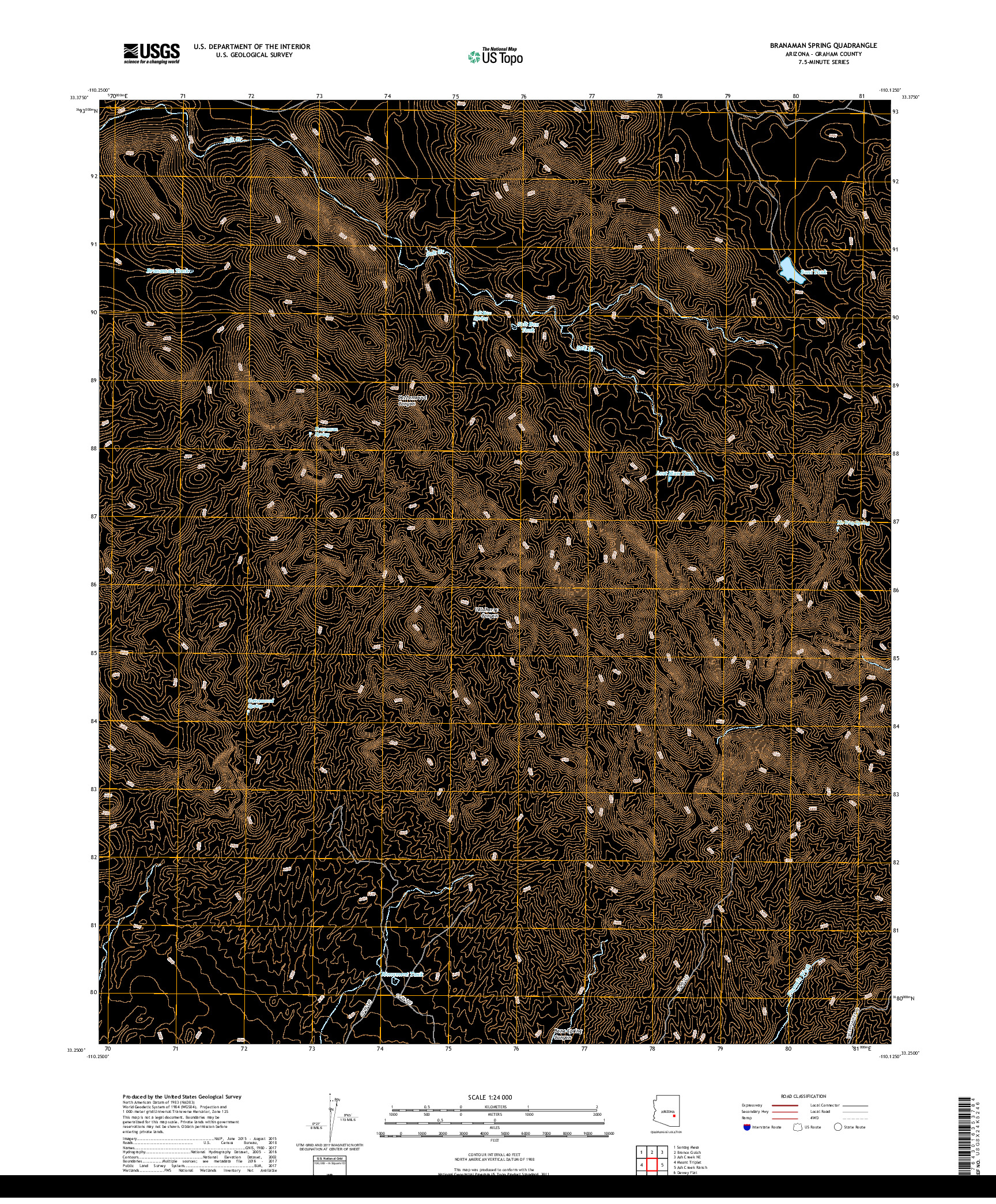 USGS US TOPO 7.5-MINUTE MAP FOR BRANAMAN SPRING, AZ 2018