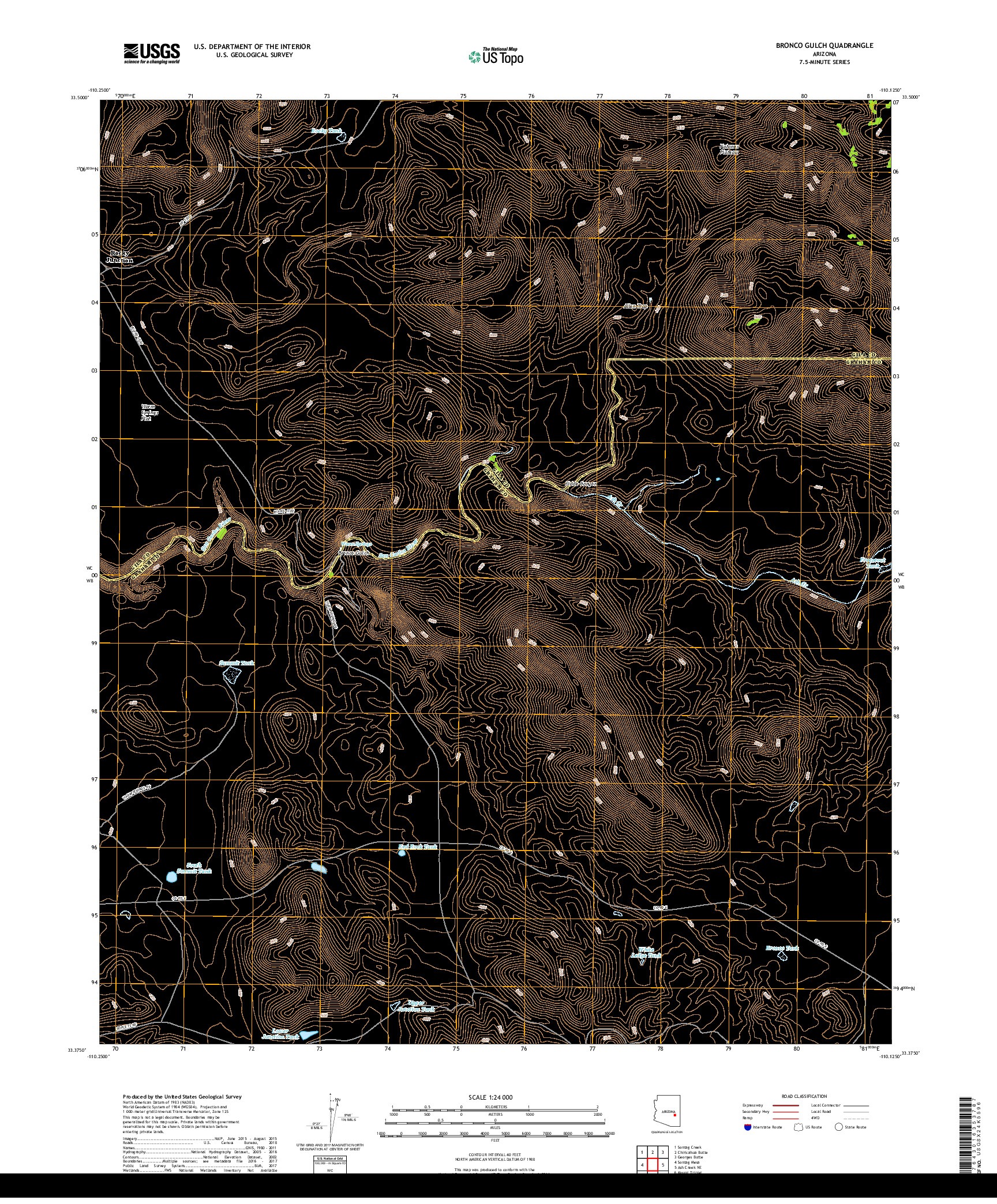 USGS US TOPO 7.5-MINUTE MAP FOR BRONCO GULCH, AZ 2018