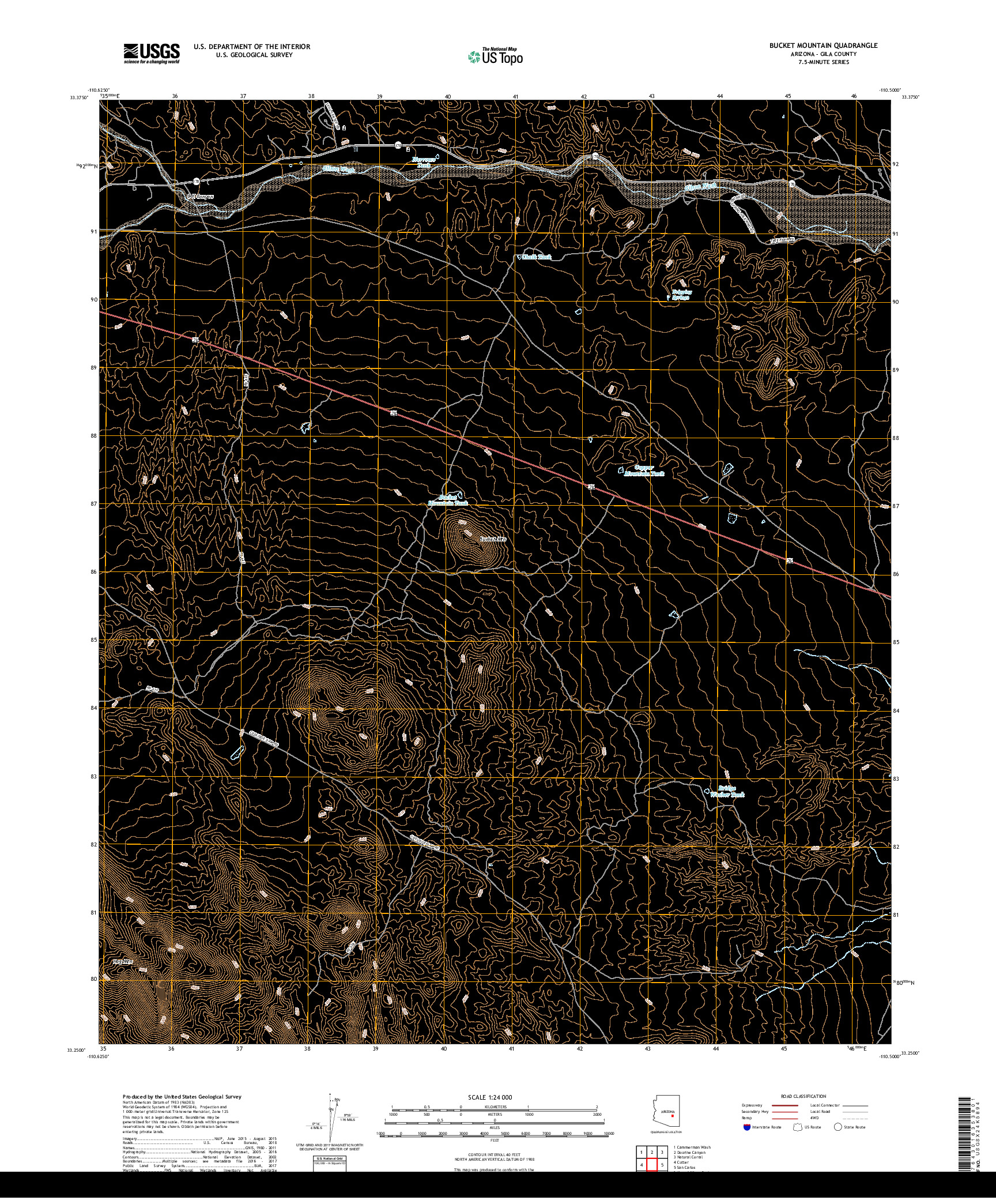 USGS US TOPO 7.5-MINUTE MAP FOR BUCKET MOUNTAIN, AZ 2018
