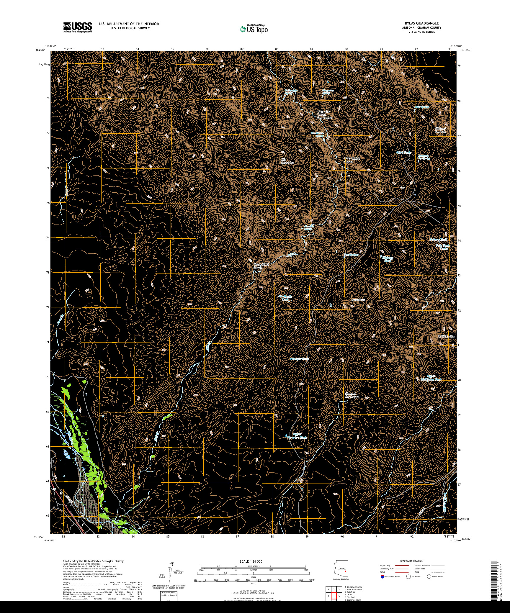 USGS US TOPO 7.5-MINUTE MAP FOR BYLAS, AZ 2018