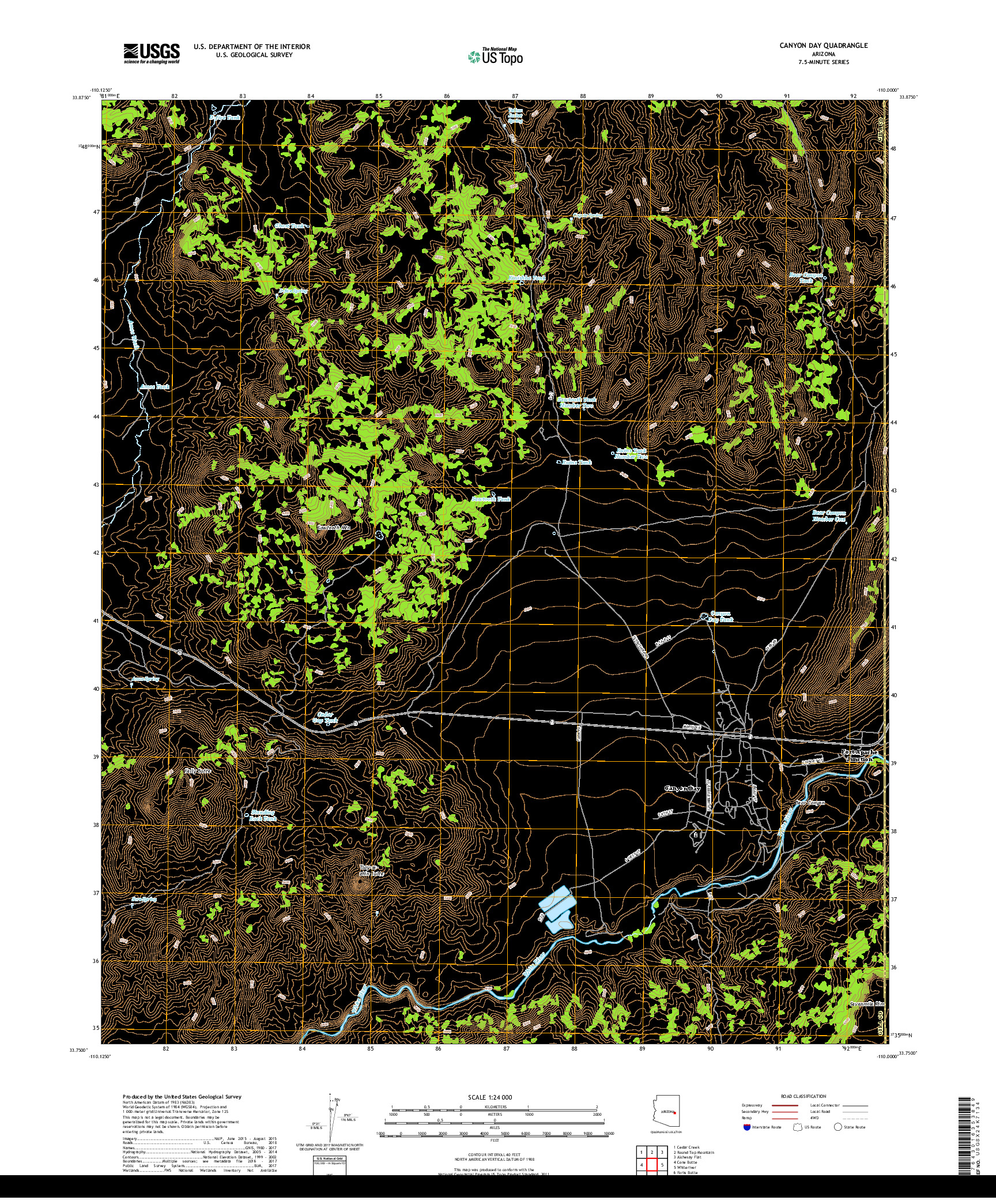 USGS US TOPO 7.5-MINUTE MAP FOR CANYON DAY, AZ 2018