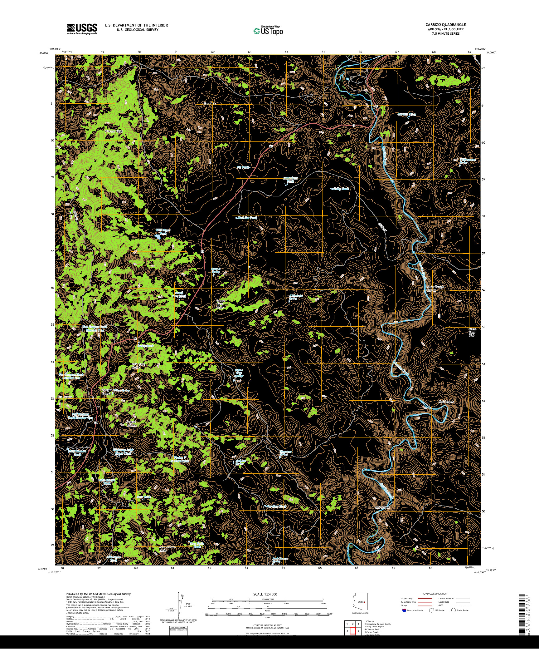 USGS US TOPO 7.5-MINUTE MAP FOR CARRIZO, AZ 2018