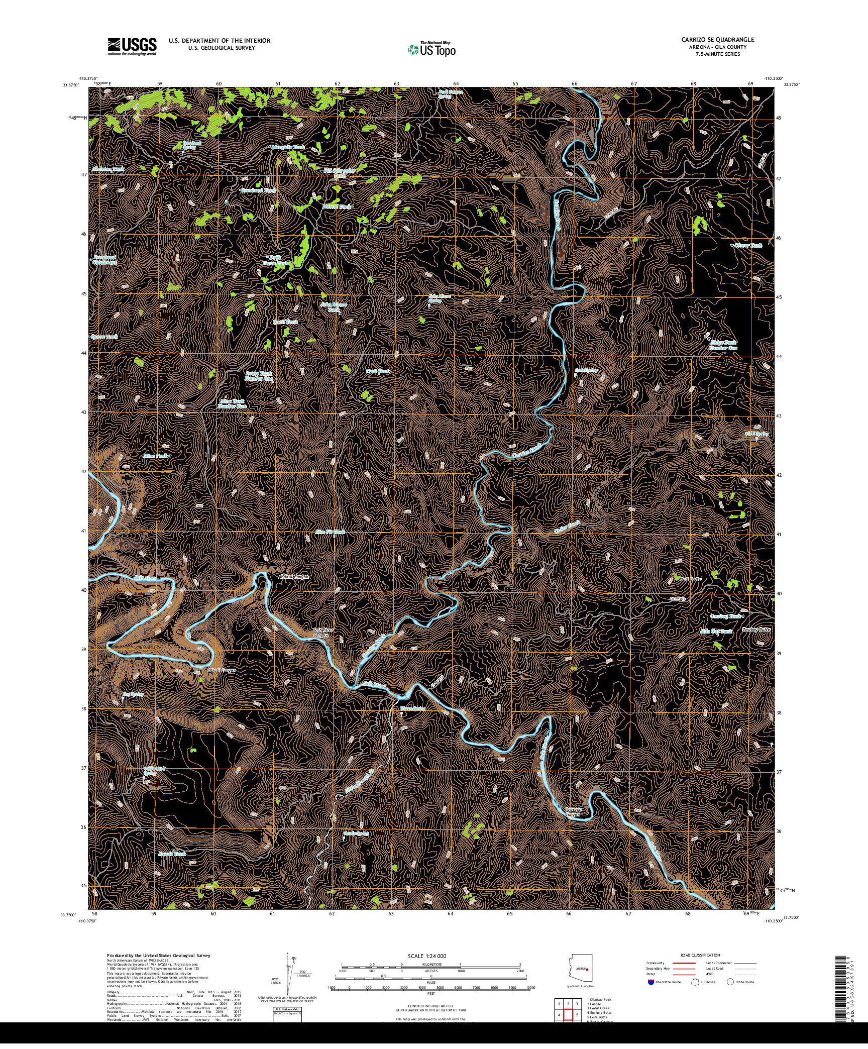 USGS US TOPO 7.5-MINUTE MAP FOR CARRIZO SE, AZ 2018