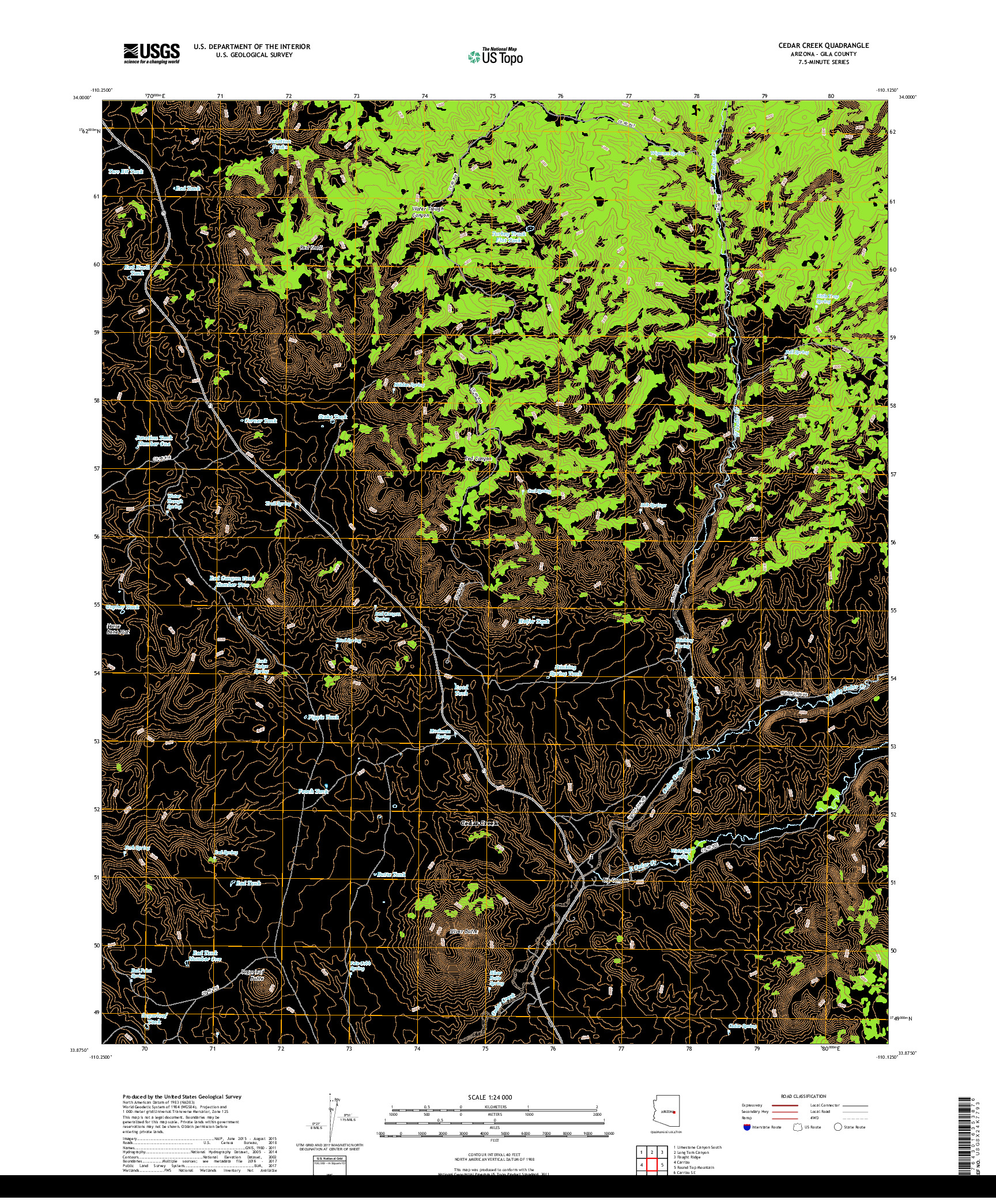 USGS US TOPO 7.5-MINUTE MAP FOR CEDAR CREEK, AZ 2018
