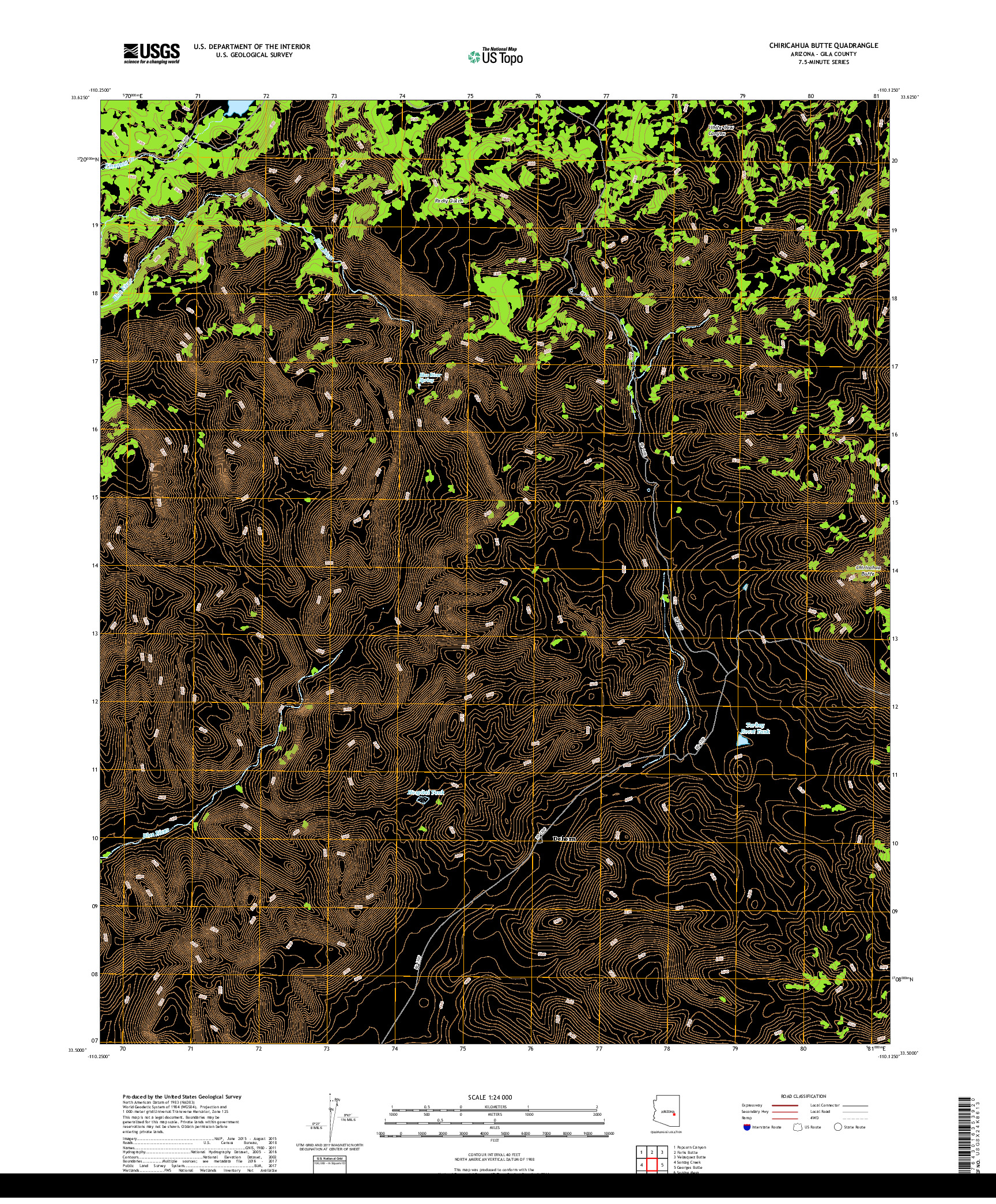 USGS US TOPO 7.5-MINUTE MAP FOR CHIRICAHUA BUTTE, AZ 2018