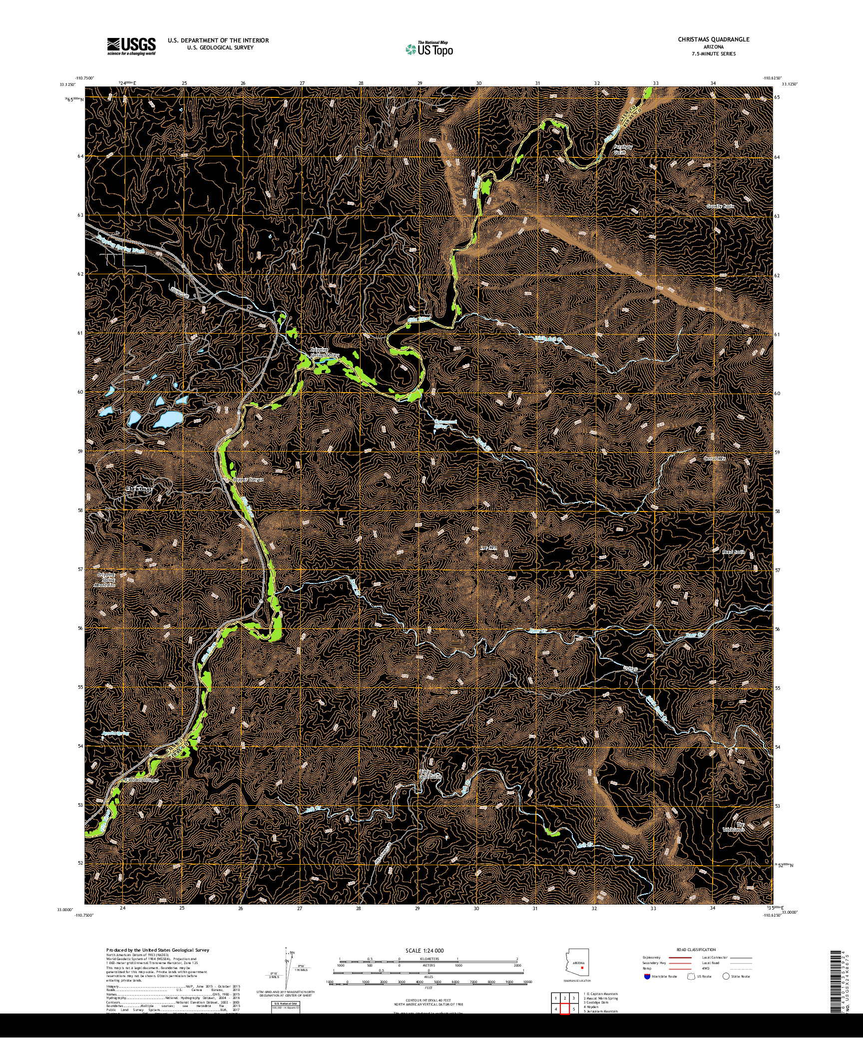 USGS US TOPO 7.5-MINUTE MAP FOR CHRISTMAS, AZ 2018