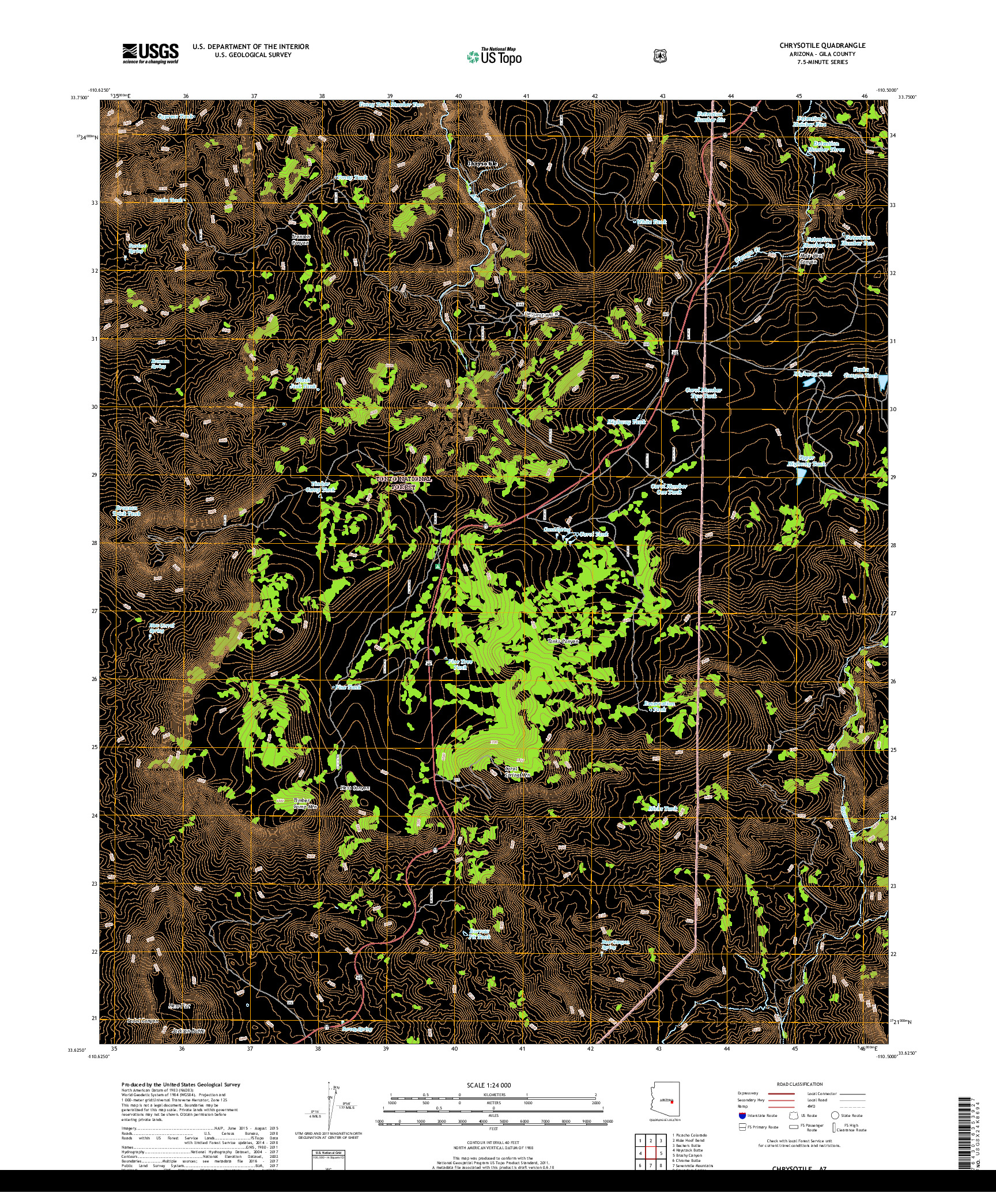 USGS US TOPO 7.5-MINUTE MAP FOR CHRYSOTILE, AZ 2018
