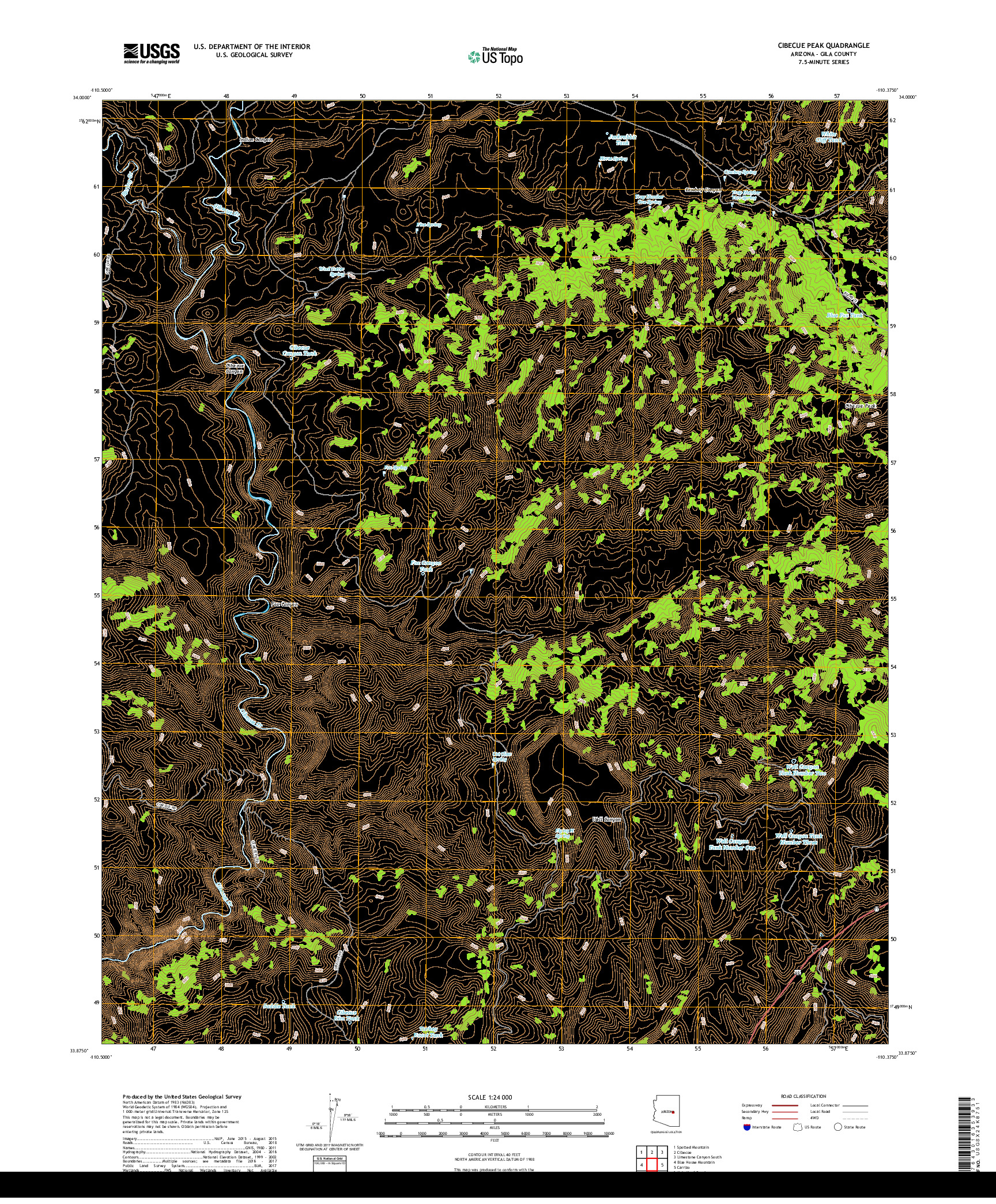 USGS US TOPO 7.5-MINUTE MAP FOR CIBECUE PEAK, AZ 2018