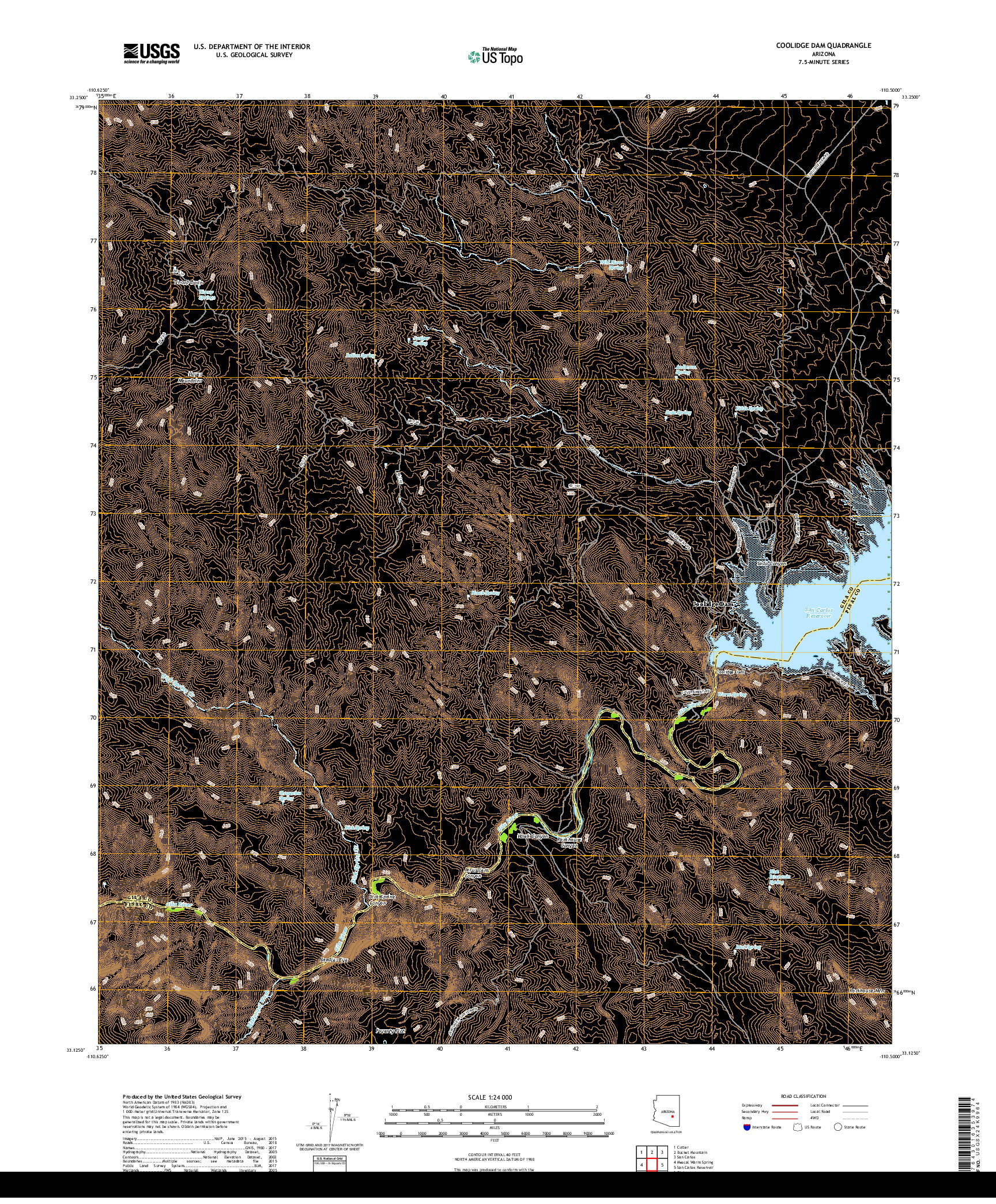 USGS US TOPO 7.5-MINUTE MAP FOR COOLIDGE DAM, AZ 2018