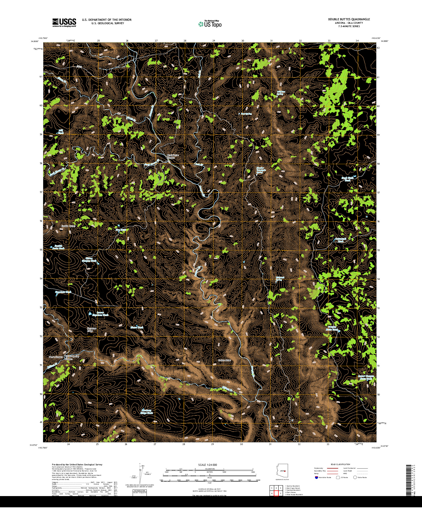 USGS US TOPO 7.5-MINUTE MAP FOR DOUBLE BUTTES, AZ 2018