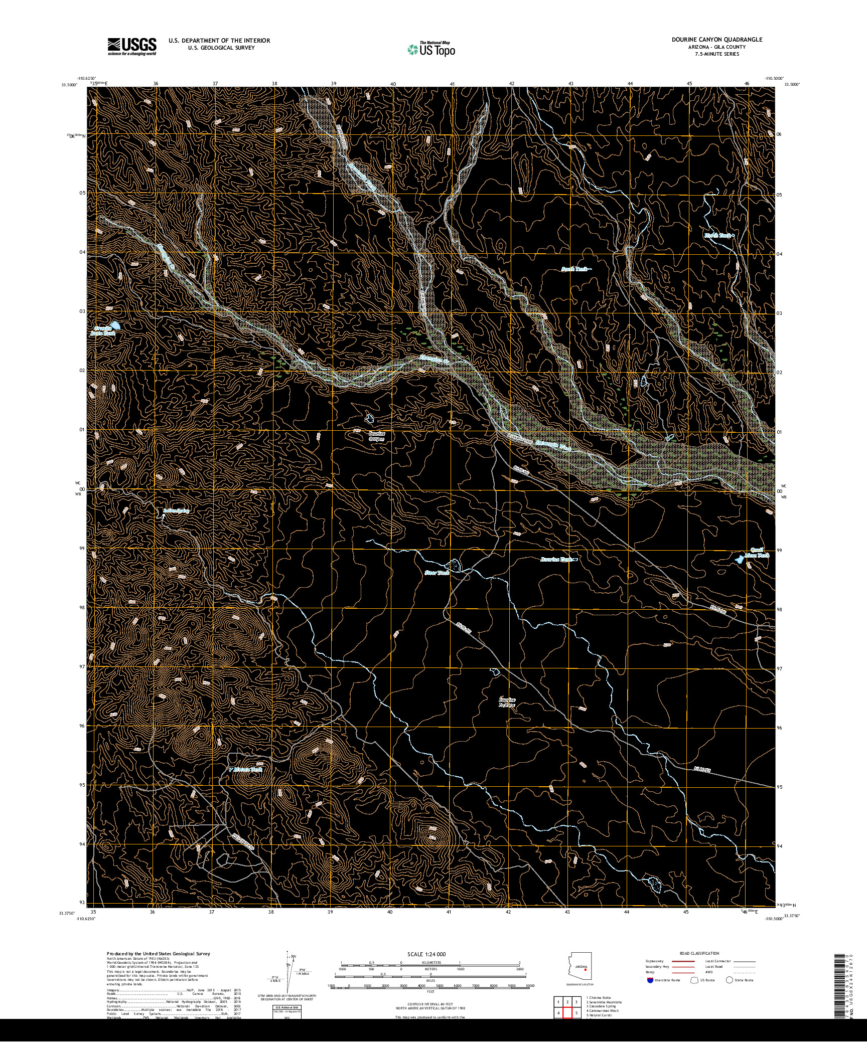 USGS US TOPO 7.5-MINUTE MAP FOR DOURINE CANYON, AZ 2018