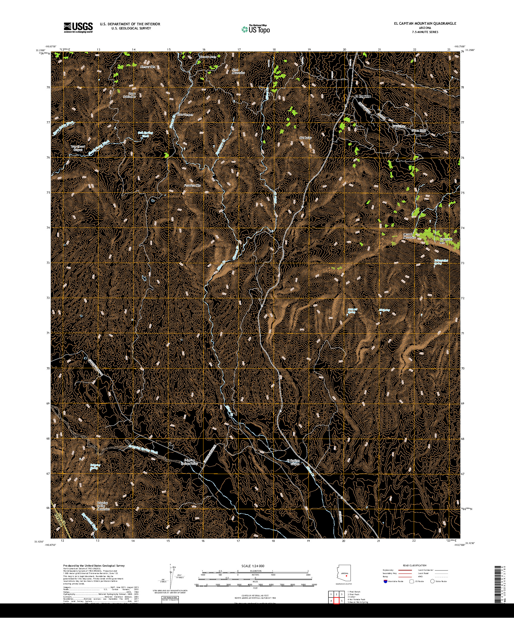 USGS US TOPO 7.5-MINUTE MAP FOR EL CAPITAN MOUNTAIN, AZ 2018