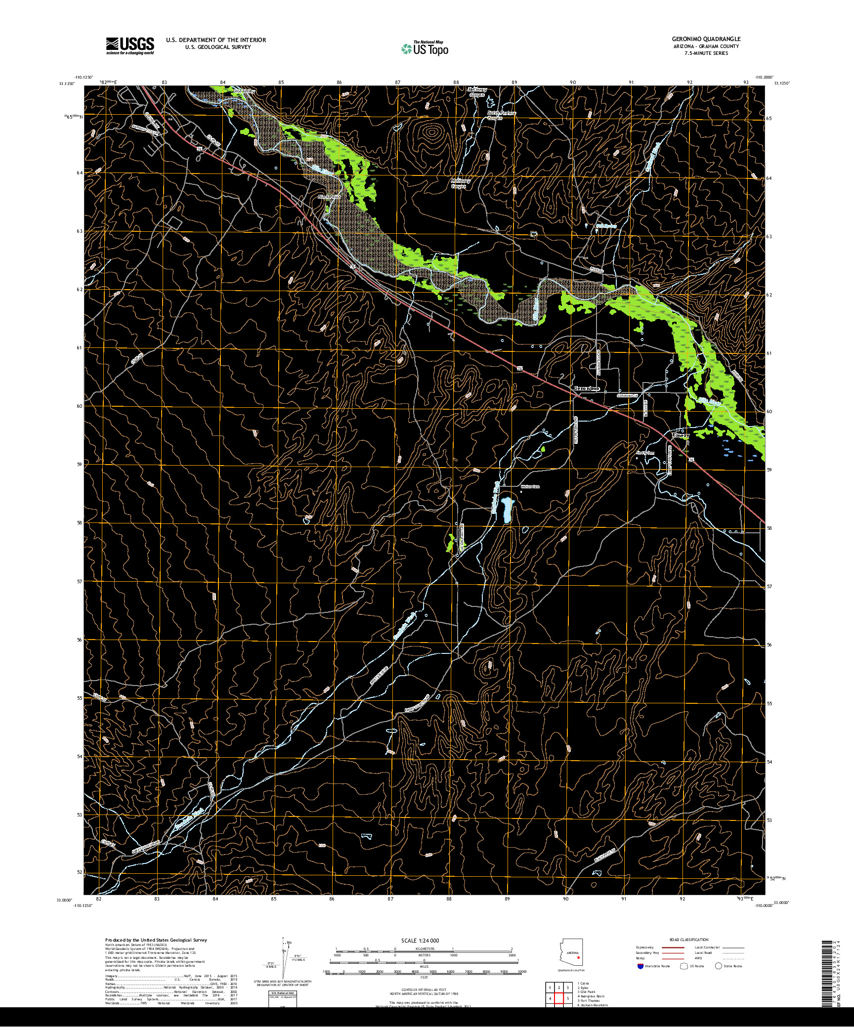 USGS US TOPO 7.5-MINUTE MAP FOR GERONIMO, AZ 2018