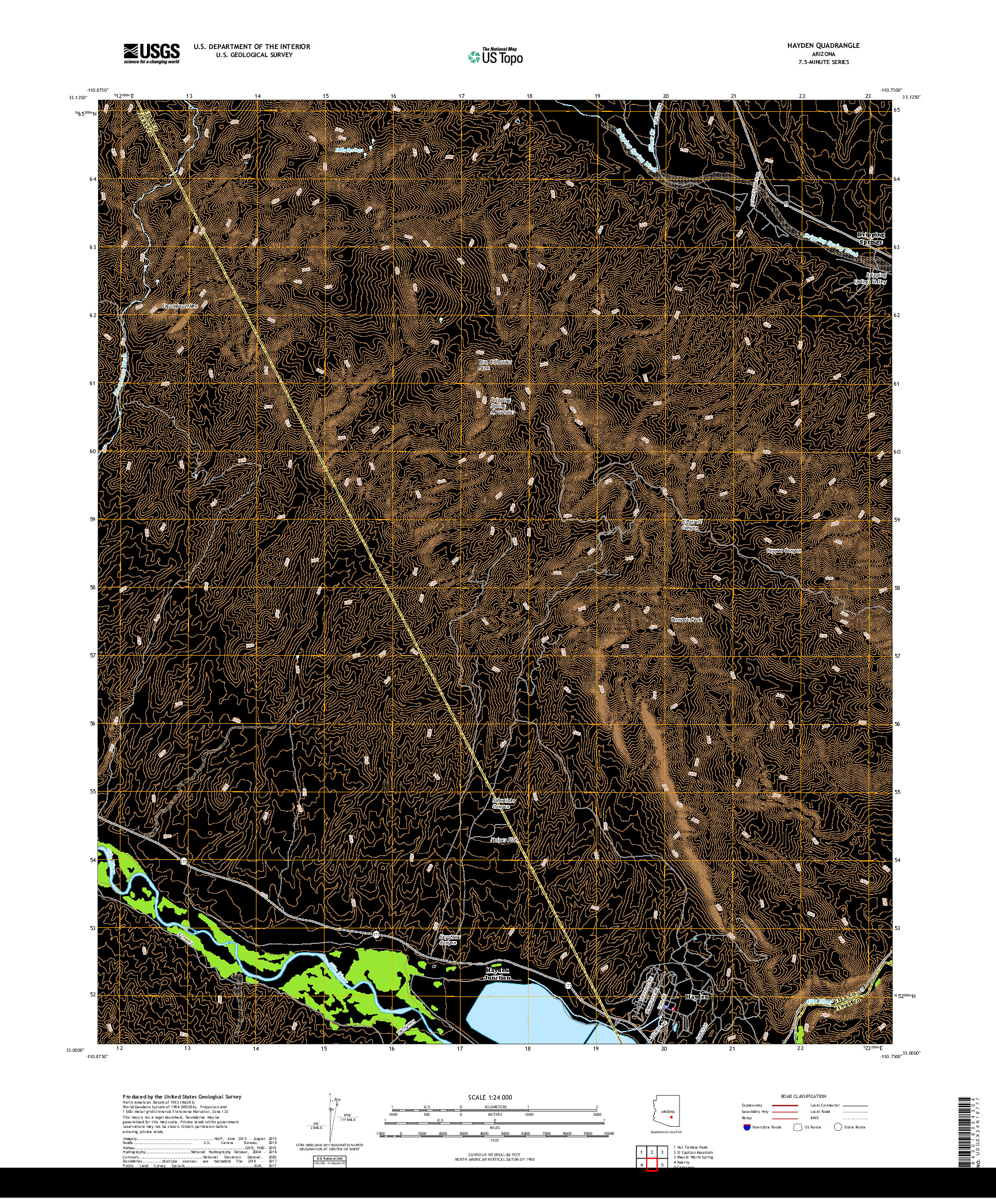 USGS US TOPO 7.5-MINUTE MAP FOR HAYDEN, AZ 2018