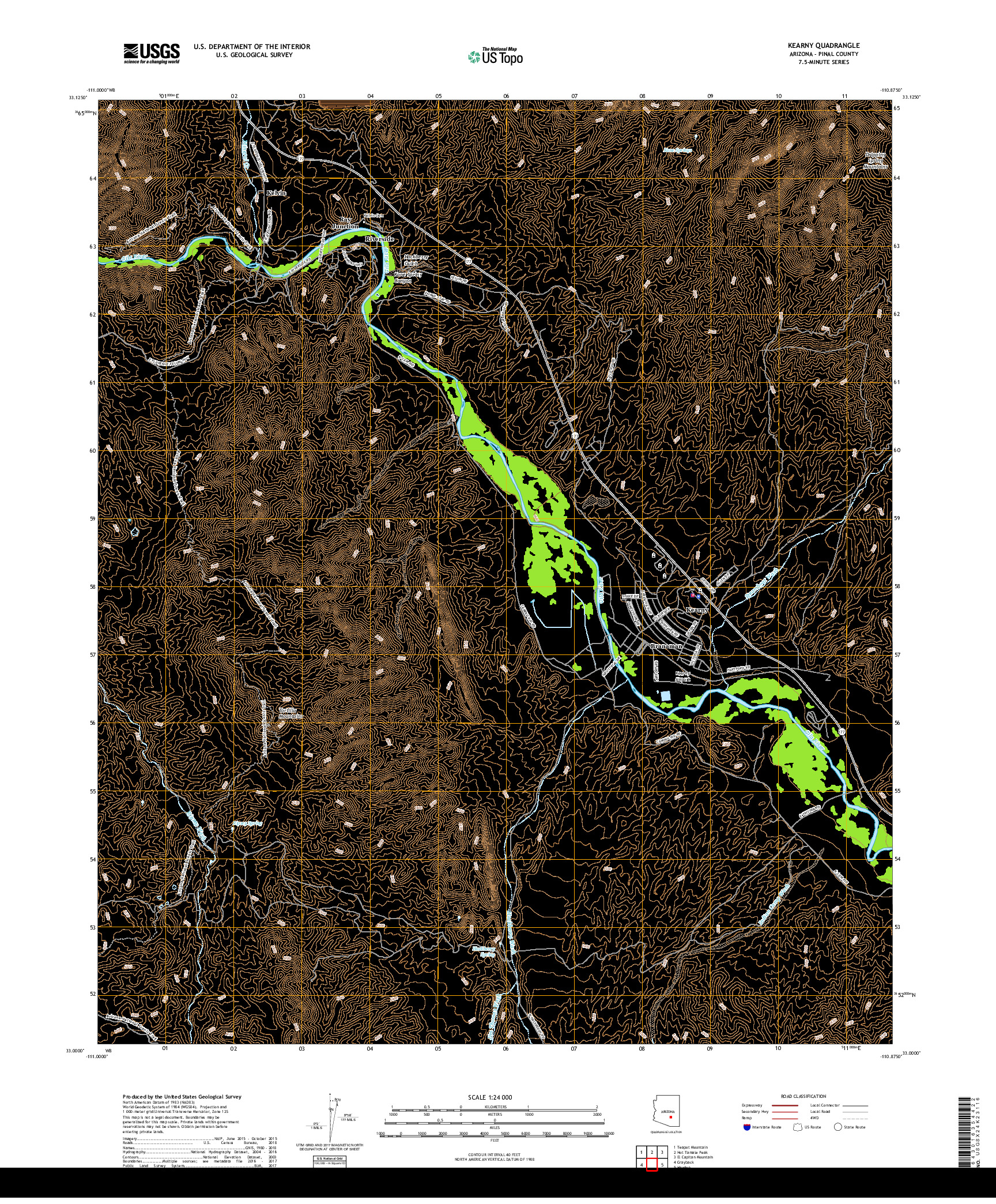 USGS US TOPO 7.5-MINUTE MAP FOR KEARNY, AZ 2018