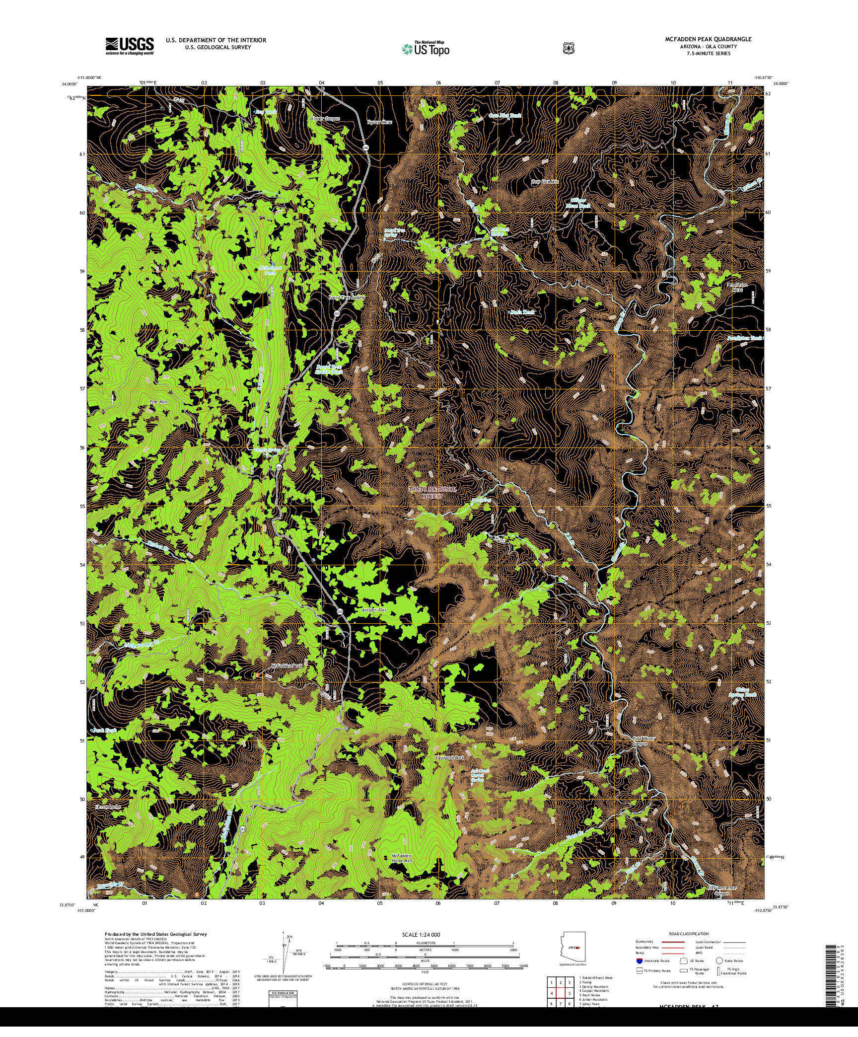 USGS US TOPO 7.5-MINUTE MAP FOR MCFADDEN PEAK, AZ 2018