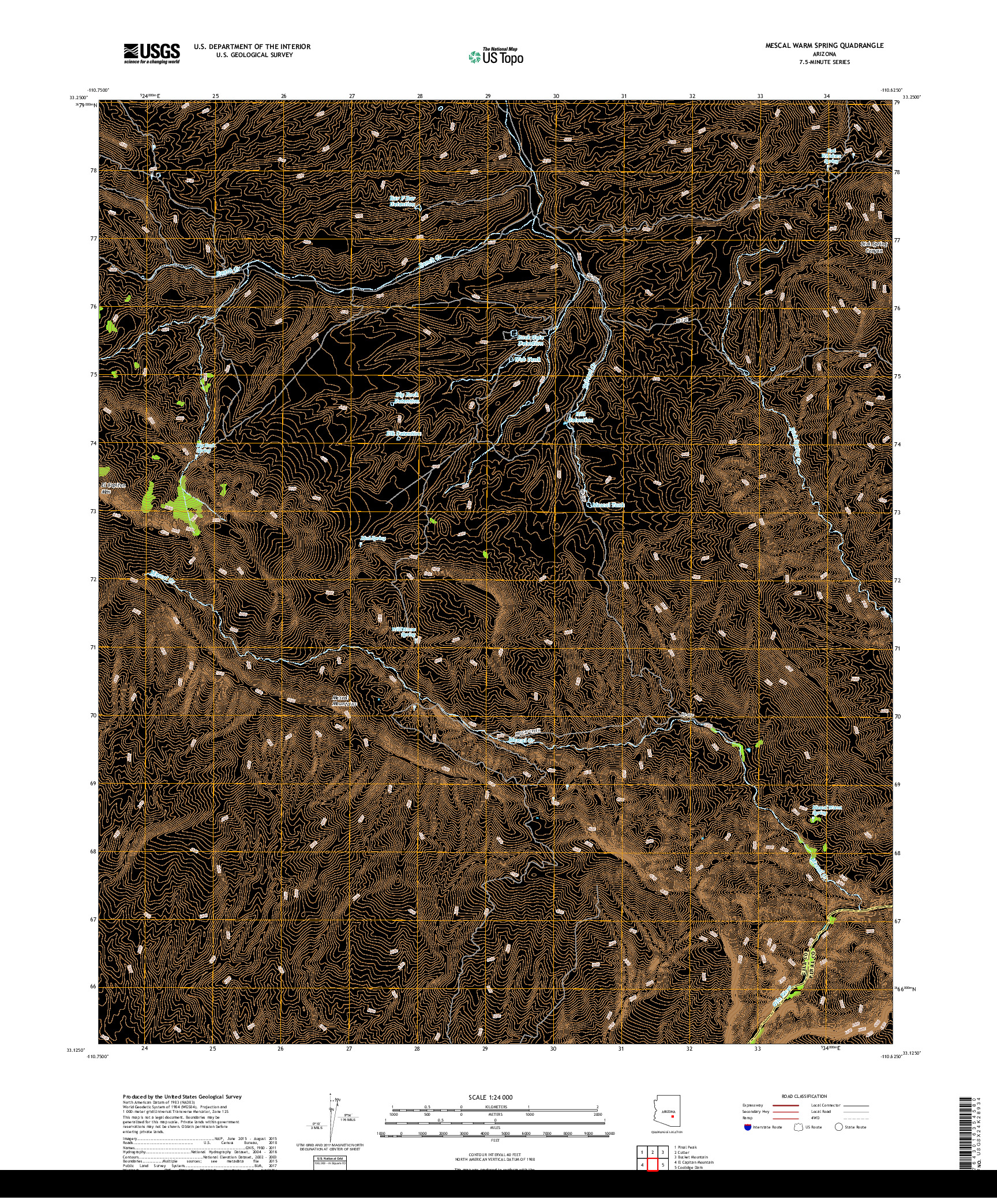 USGS US TOPO 7.5-MINUTE MAP FOR MESCAL WARM SPRING, AZ 2018