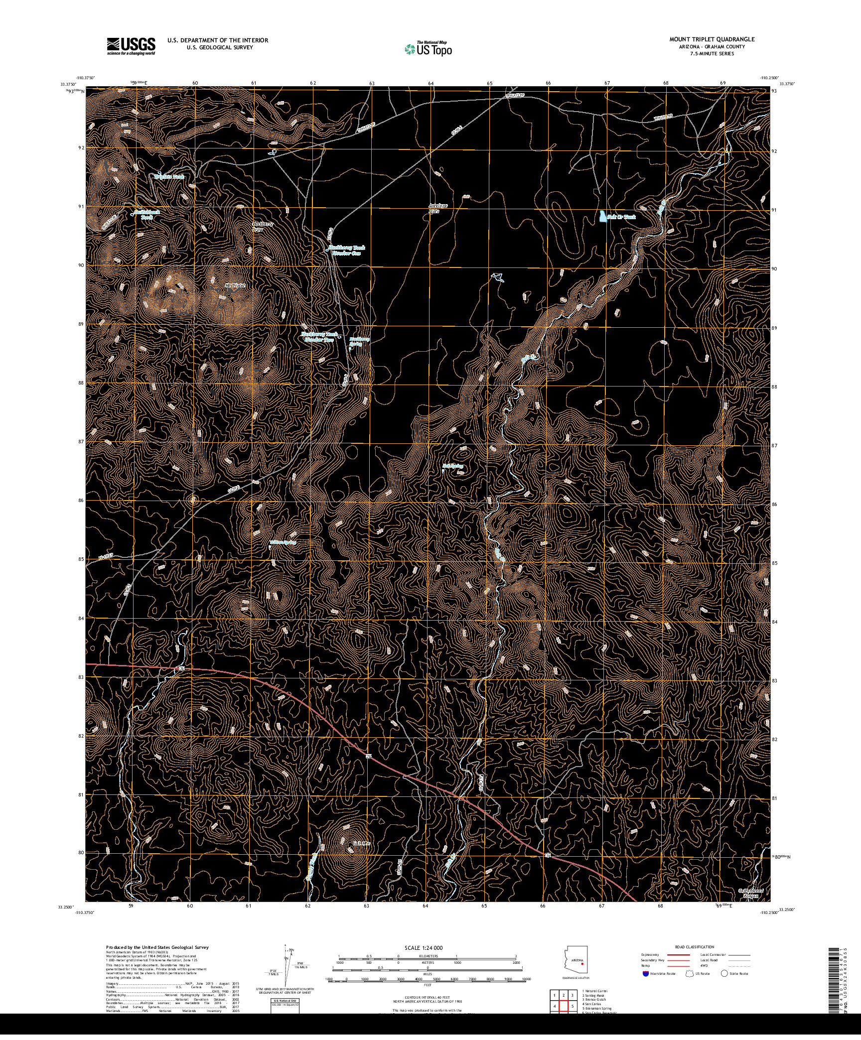 USGS US TOPO 7.5-MINUTE MAP FOR MOUNT TRIPLET, AZ 2018