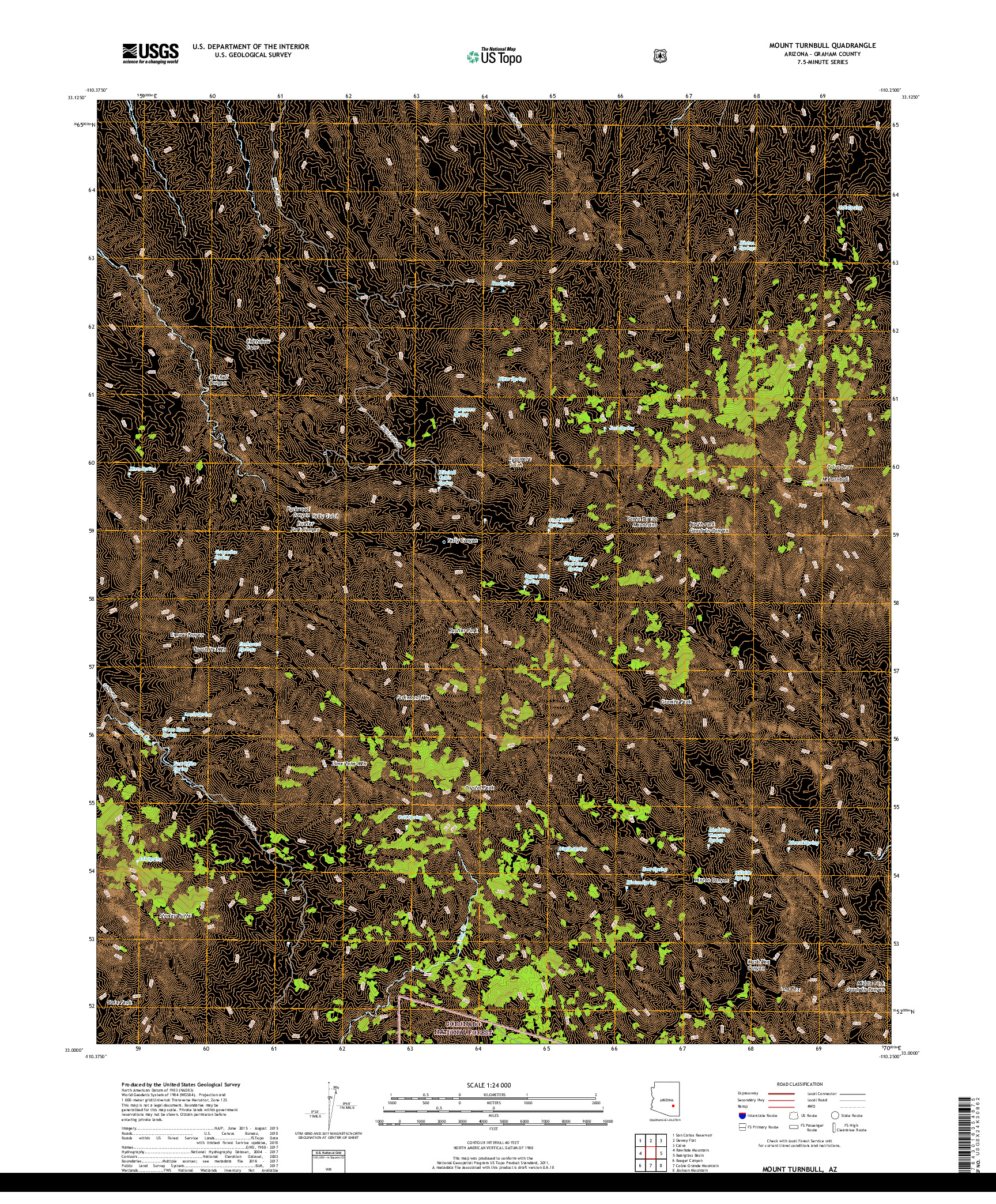 USGS US TOPO 7.5-MINUTE MAP FOR MOUNT TURNBULL, AZ 2018