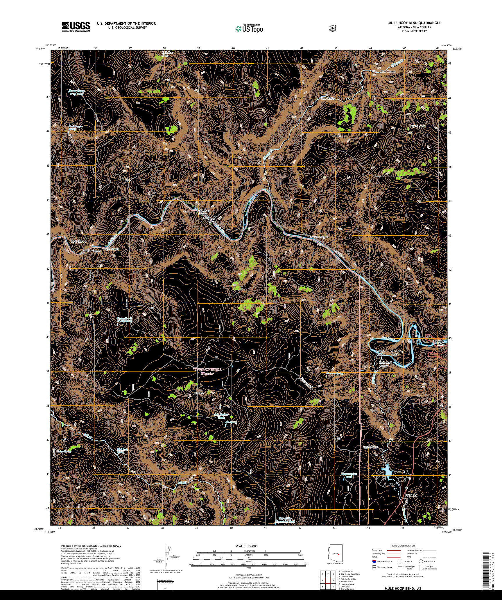 USGS US TOPO 7.5-MINUTE MAP FOR MULE HOOF BEND, AZ 2018