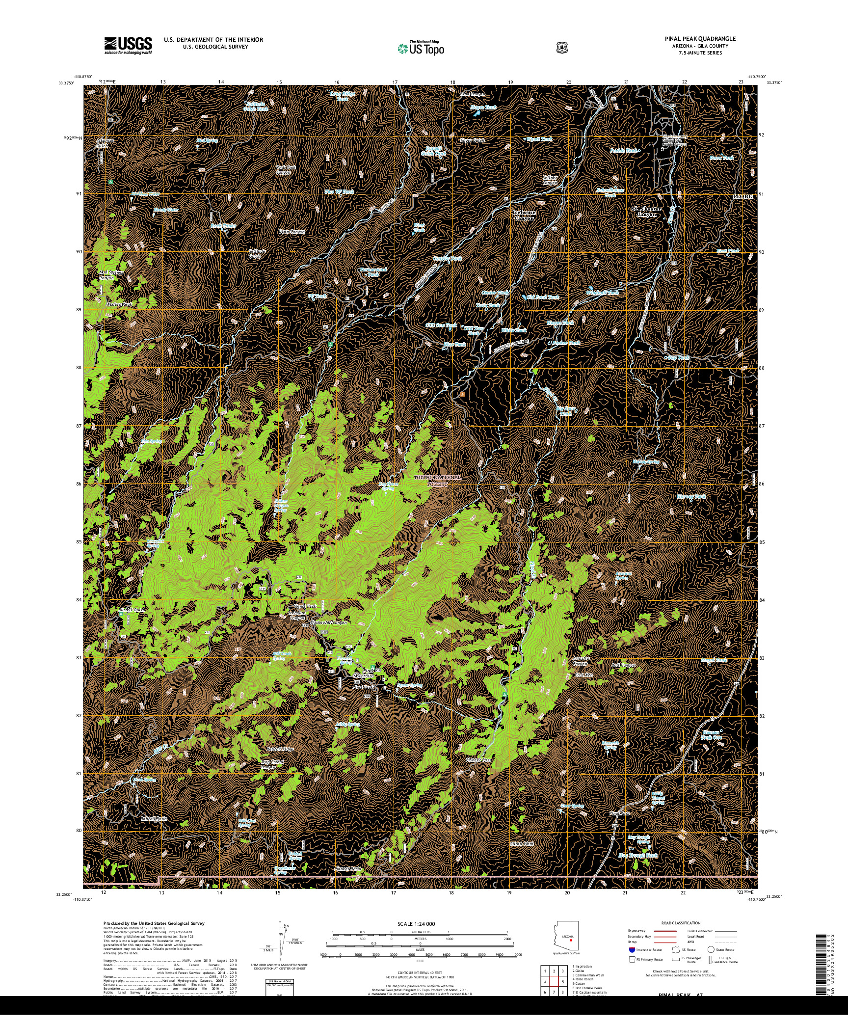 USGS US TOPO 7.5-MINUTE MAP FOR PINAL PEAK, AZ 2018