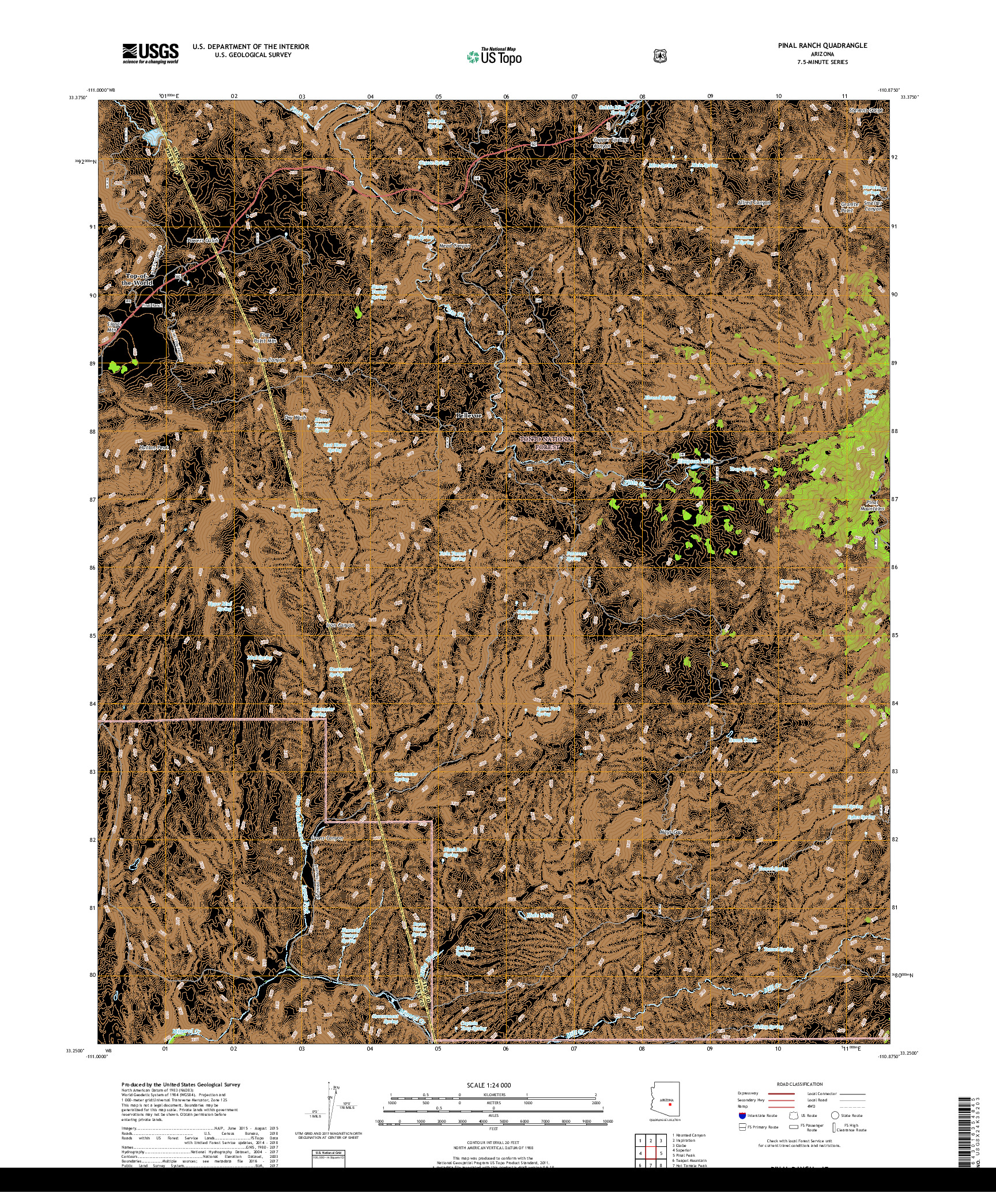 USGS US TOPO 7.5-MINUTE MAP FOR PINAL RANCH, AZ 2018