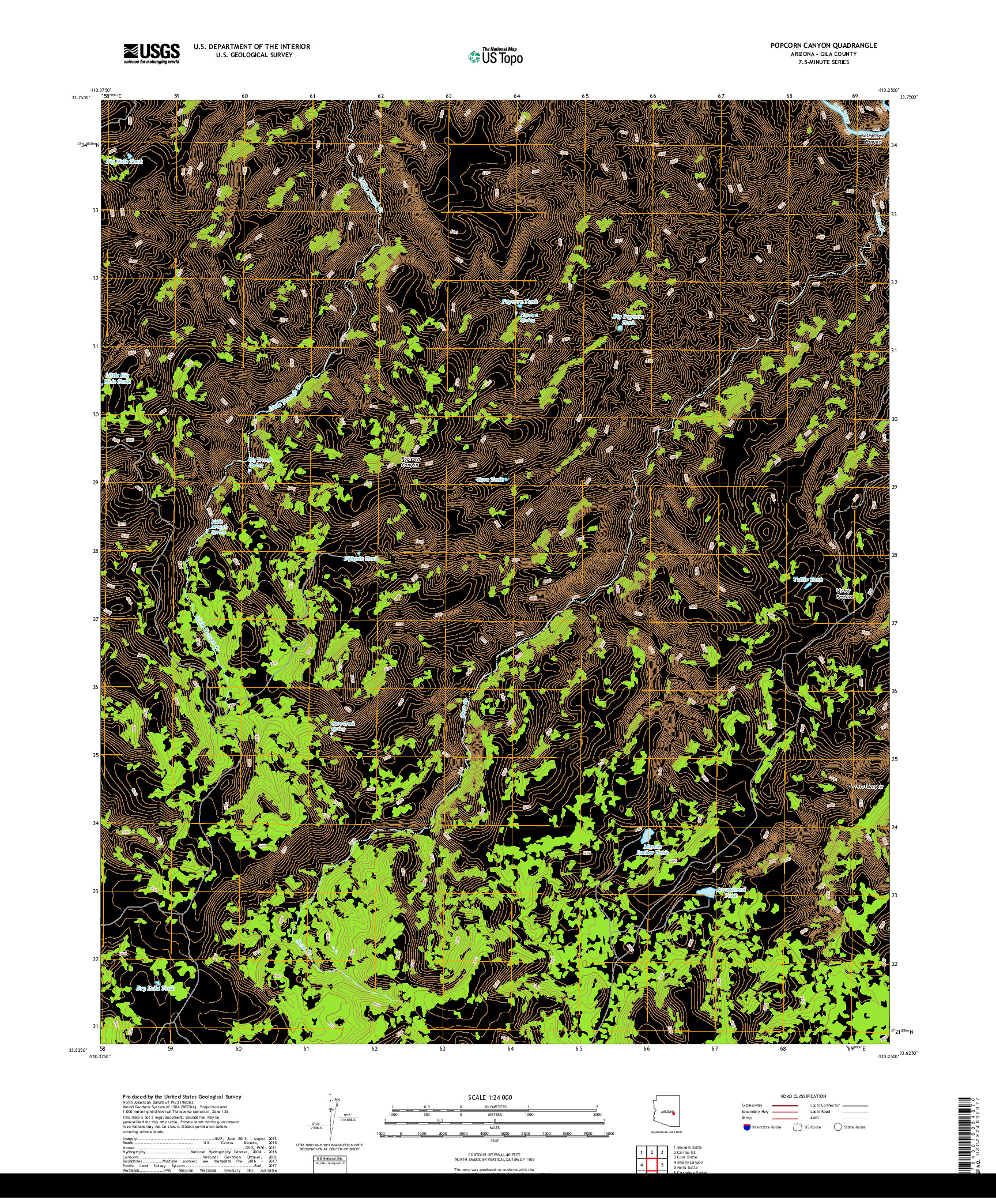 USGS US TOPO 7.5-MINUTE MAP FOR POPCORN CANYON, AZ 2018