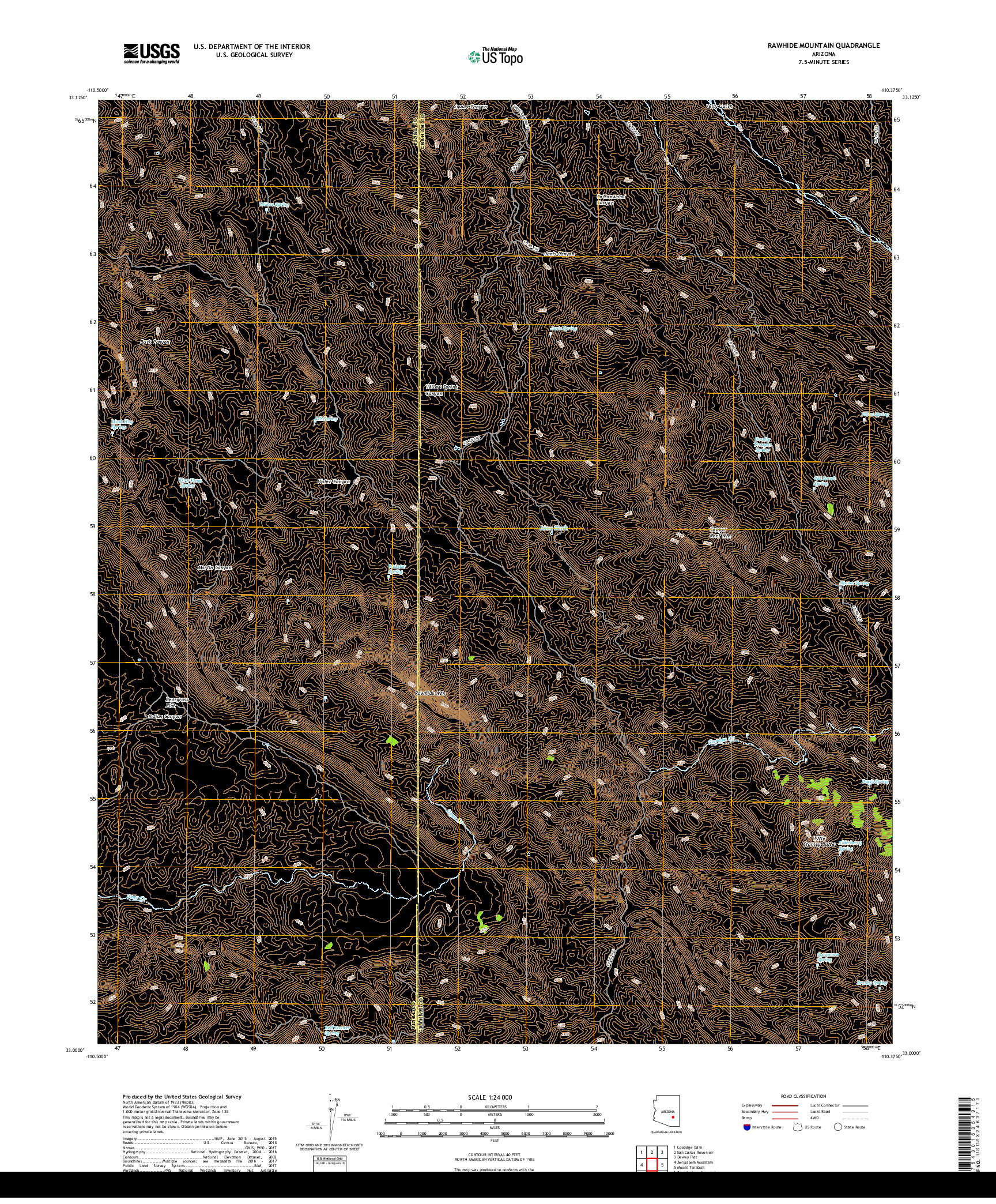 USGS US TOPO 7.5-MINUTE MAP FOR RAWHIDE MOUNTAIN, AZ 2018