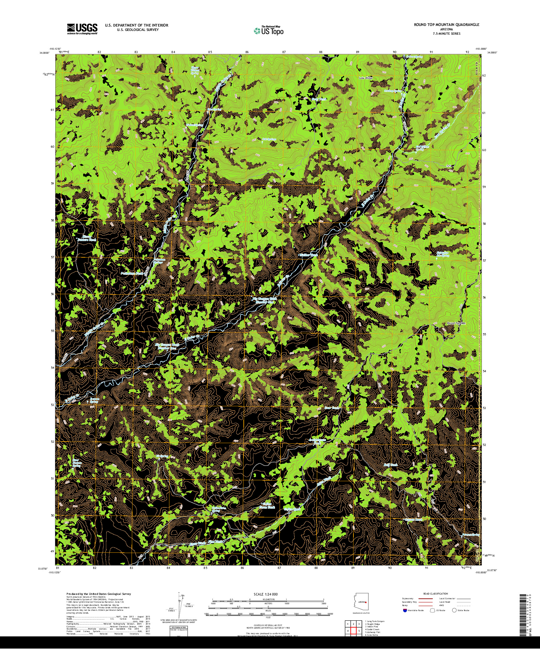 USGS US TOPO 7.5-MINUTE MAP FOR ROUND TOP MOUNTAIN, AZ 2018