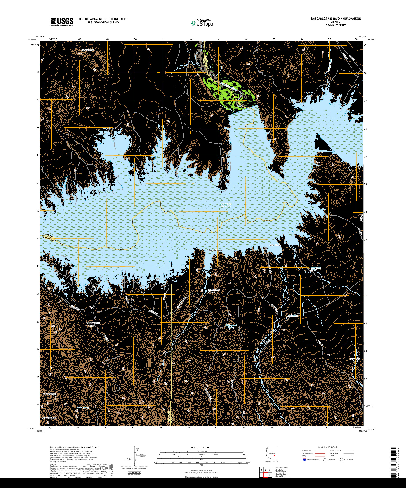 USGS US TOPO 7.5-MINUTE MAP FOR SAN CARLOS RESERVOIR, AZ 2018