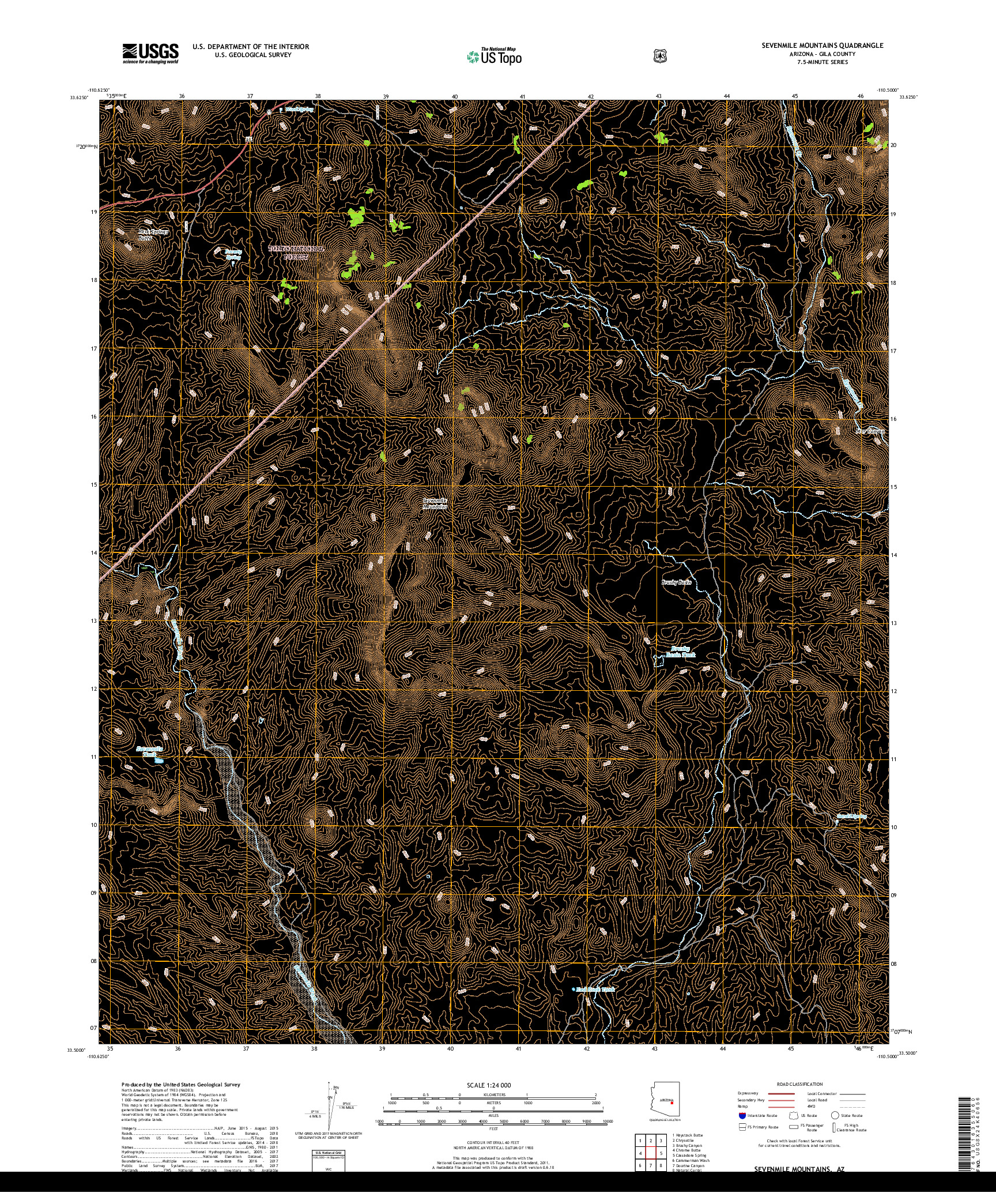 USGS US TOPO 7.5-MINUTE MAP FOR SEVENMILE MOUNTAINS, AZ 2018