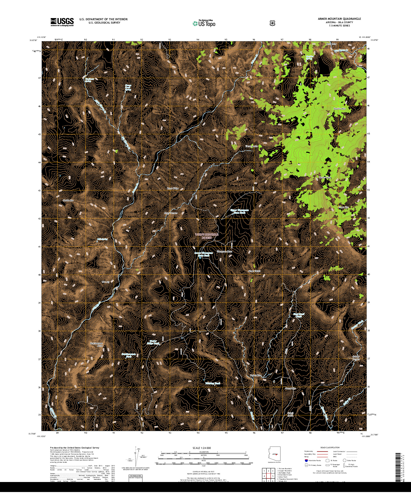 USGS US TOPO 7.5-MINUTE MAP FOR ARMER MOUNTAIN, AZ 2018